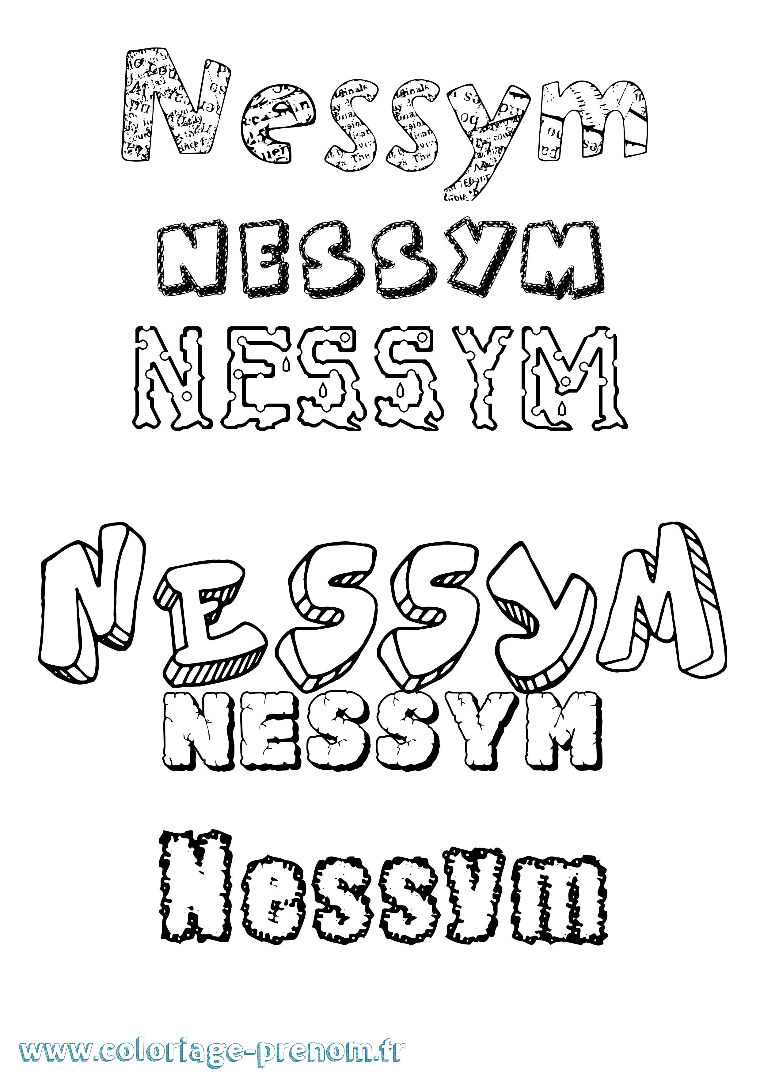 Coloriage Nessym Destructuré Coloriage prénom Nessym Destructuré