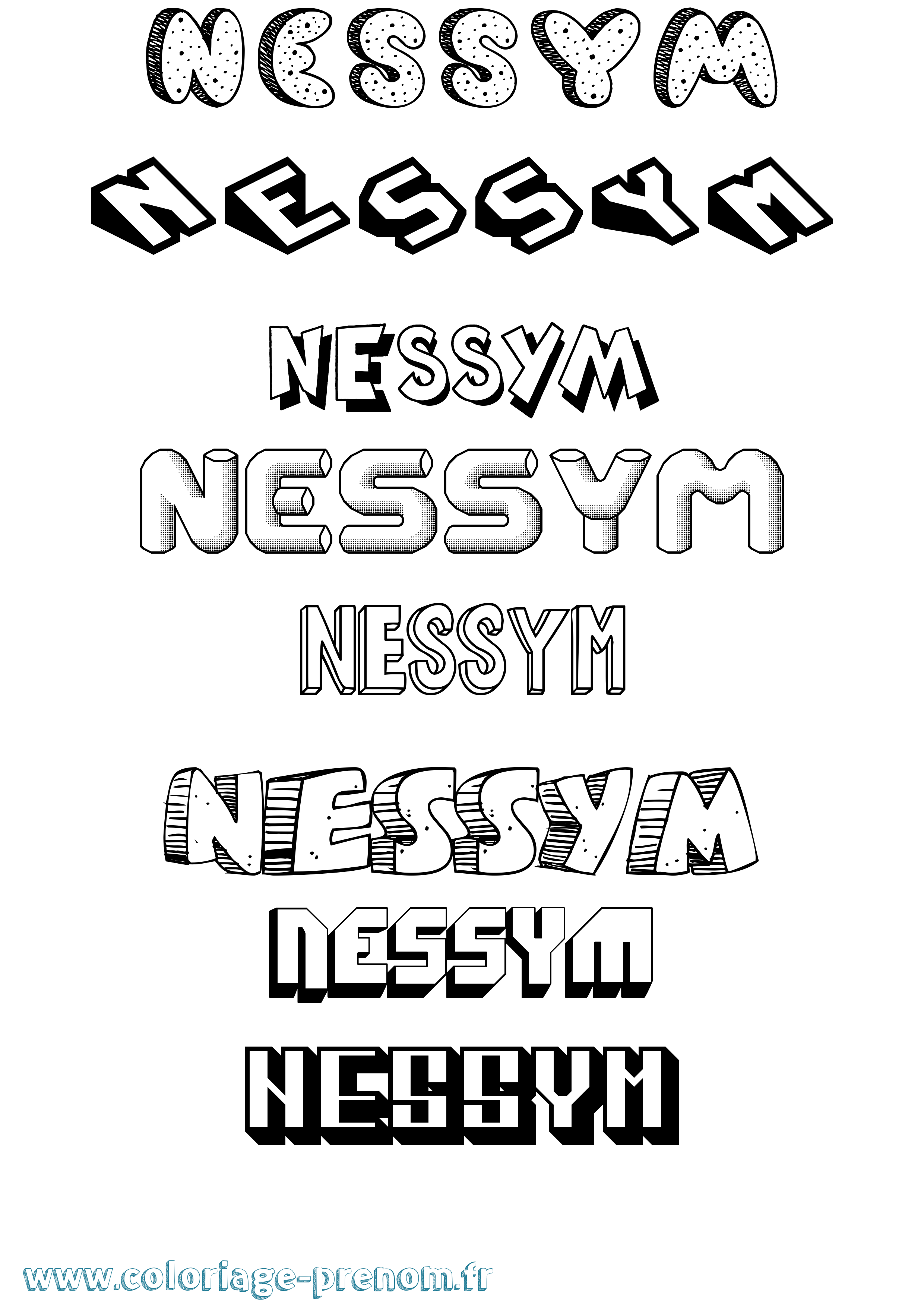 Coloriage Nessym Effet 3D Coloriage prénom Nessym Effet 3D