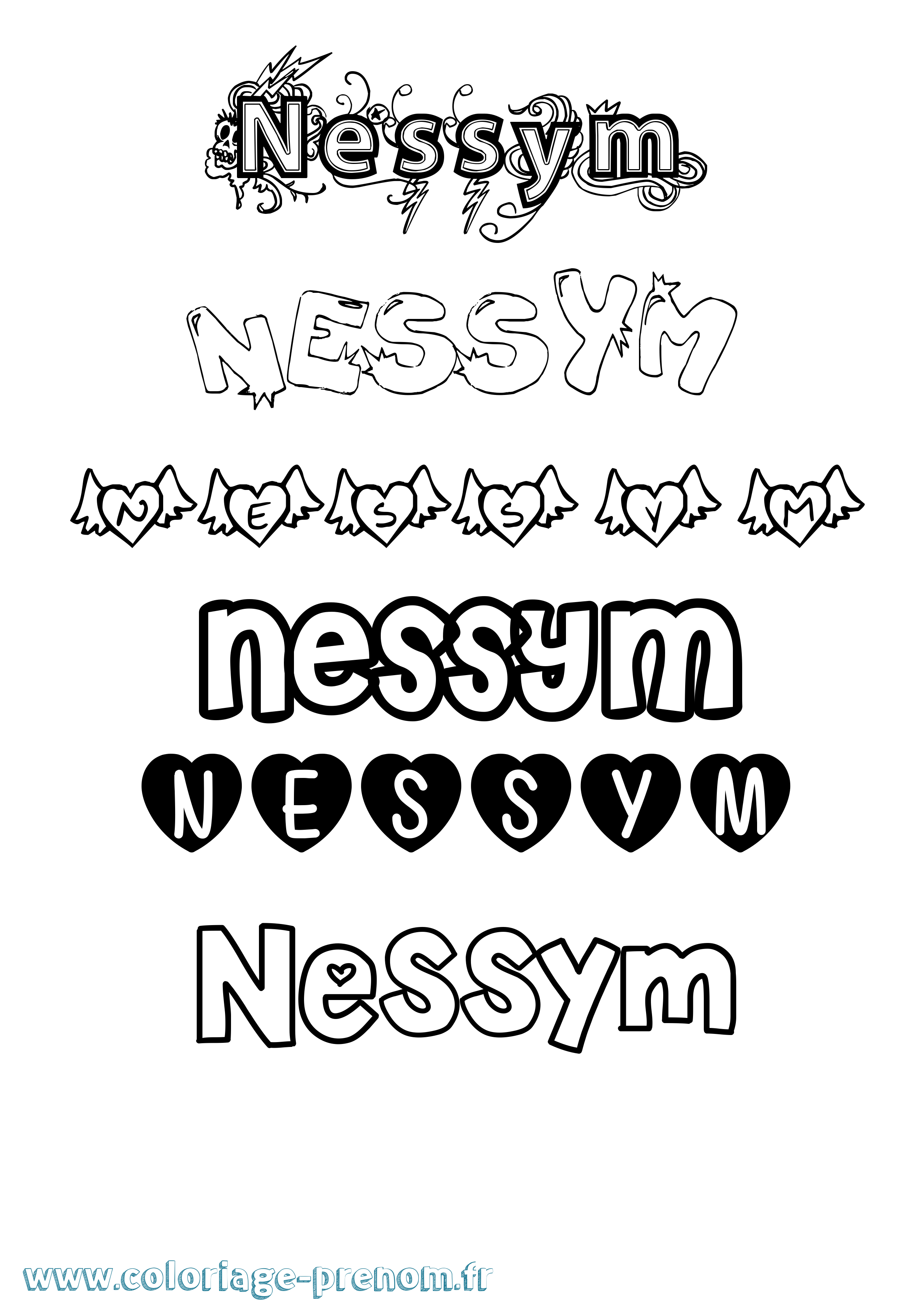 Coloriage Nessym Girly Coloriage prénom Nessym Girly
