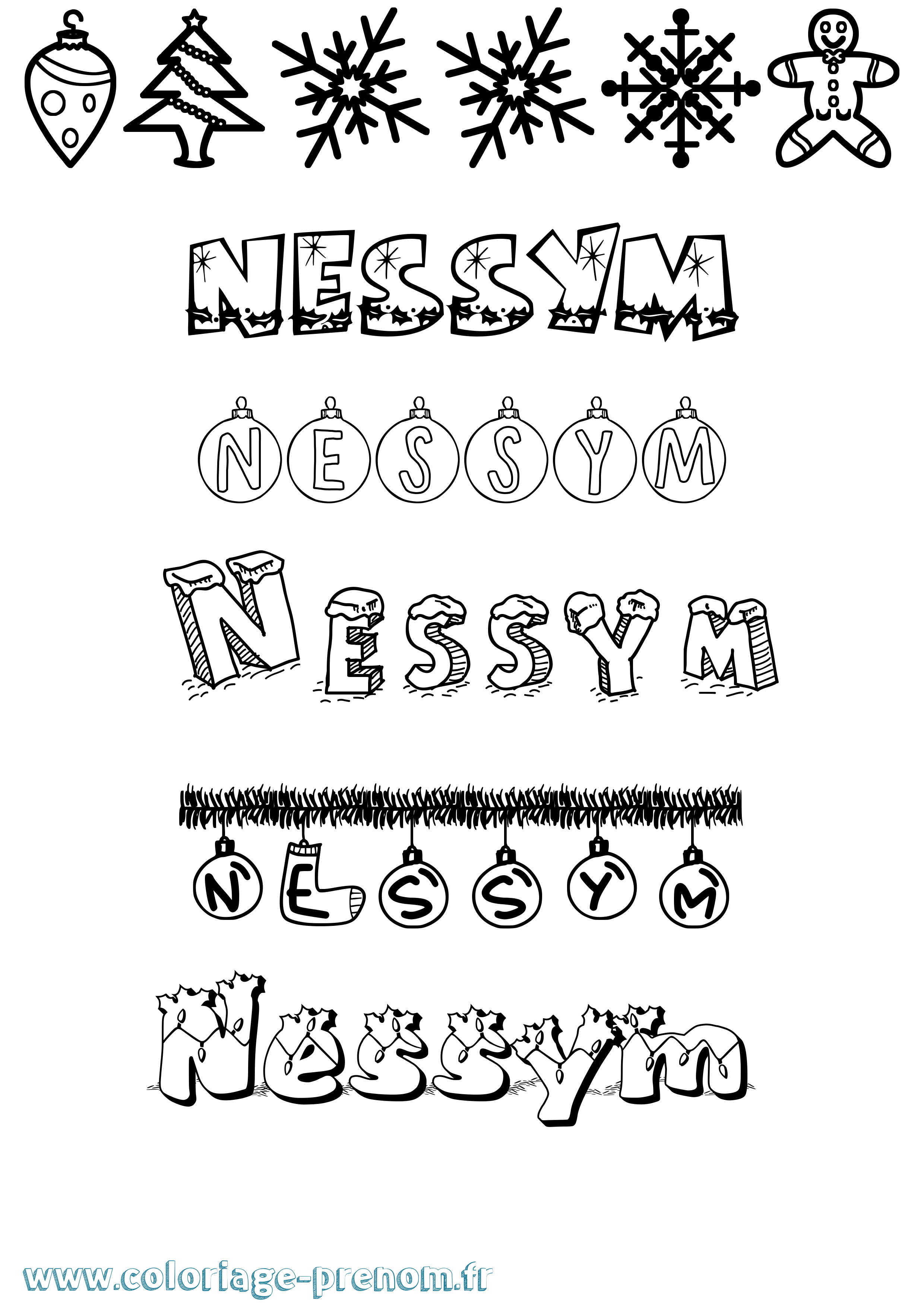 Coloriage Nessym Noël Coloriage prénom Nessym Noël
