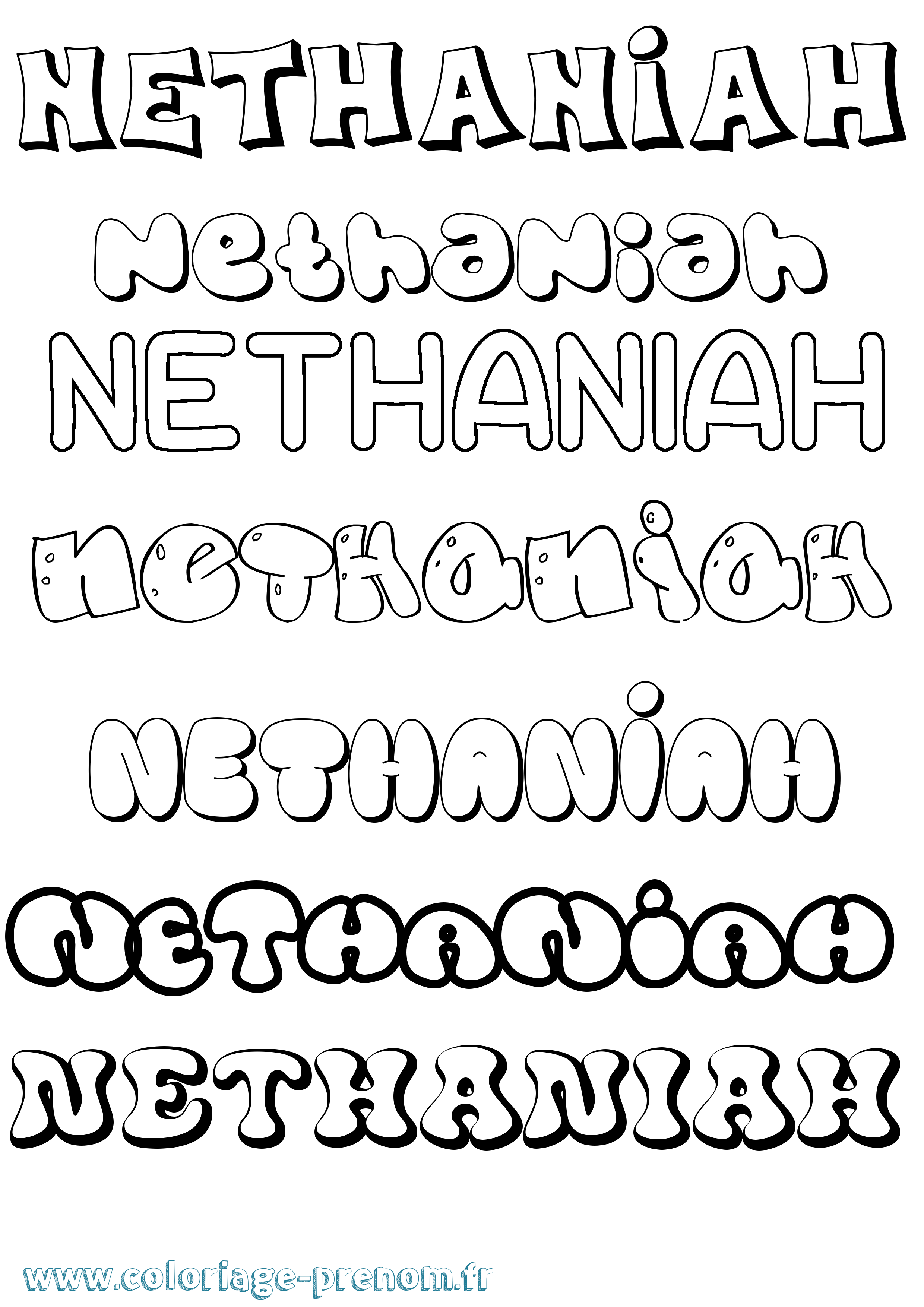 Coloriage Nethaniah Bubble Coloriage prénom Nethaniah Bubble
