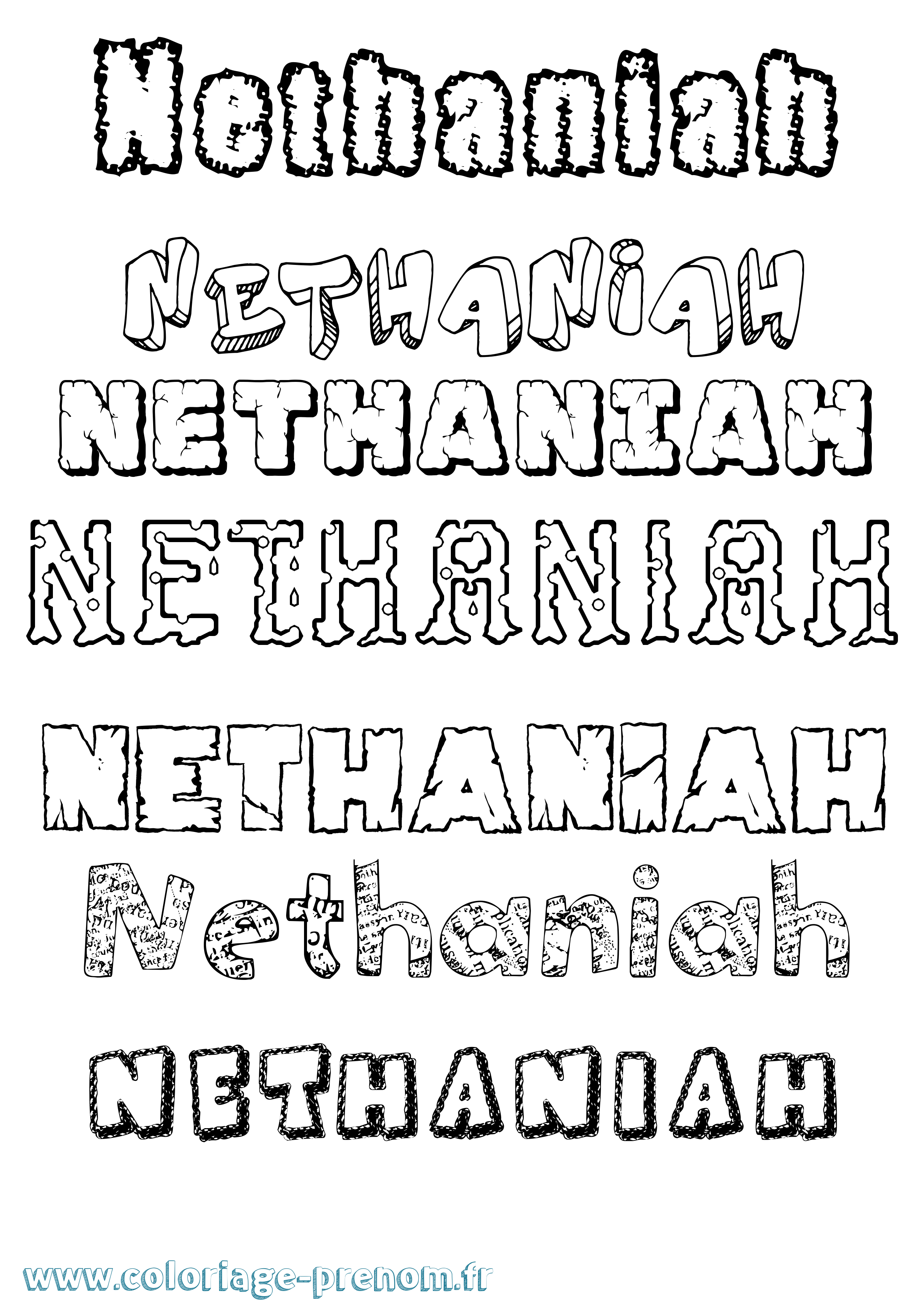 Coloriage Nethaniah Destructuré Coloriage prénom Nethaniah Destructuré