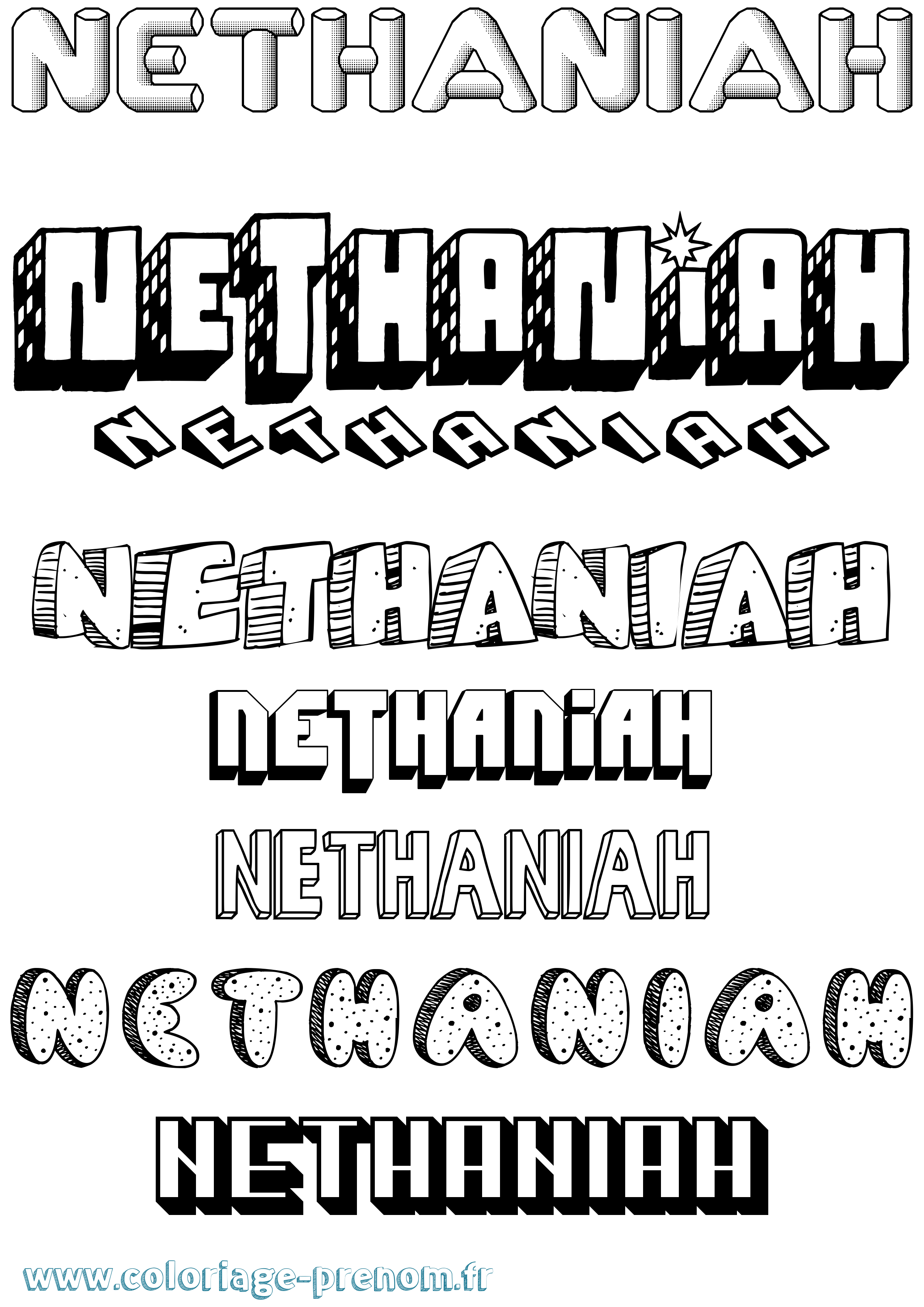 Coloriage Nethaniah Effet 3D Coloriage prénom Nethaniah Effet 3D