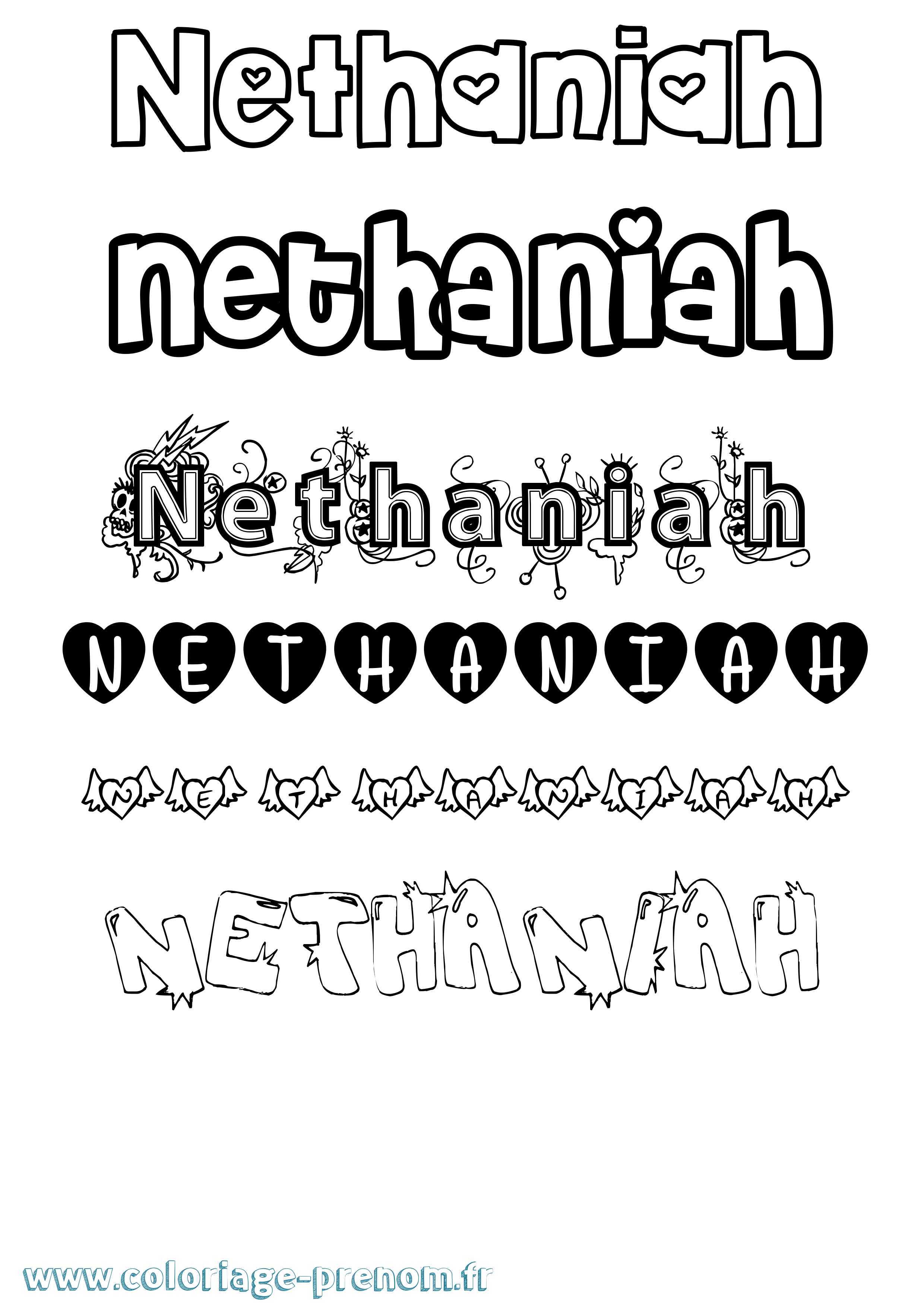 Coloriage Nethaniah Girly Coloriage prénom Nethaniah Girly