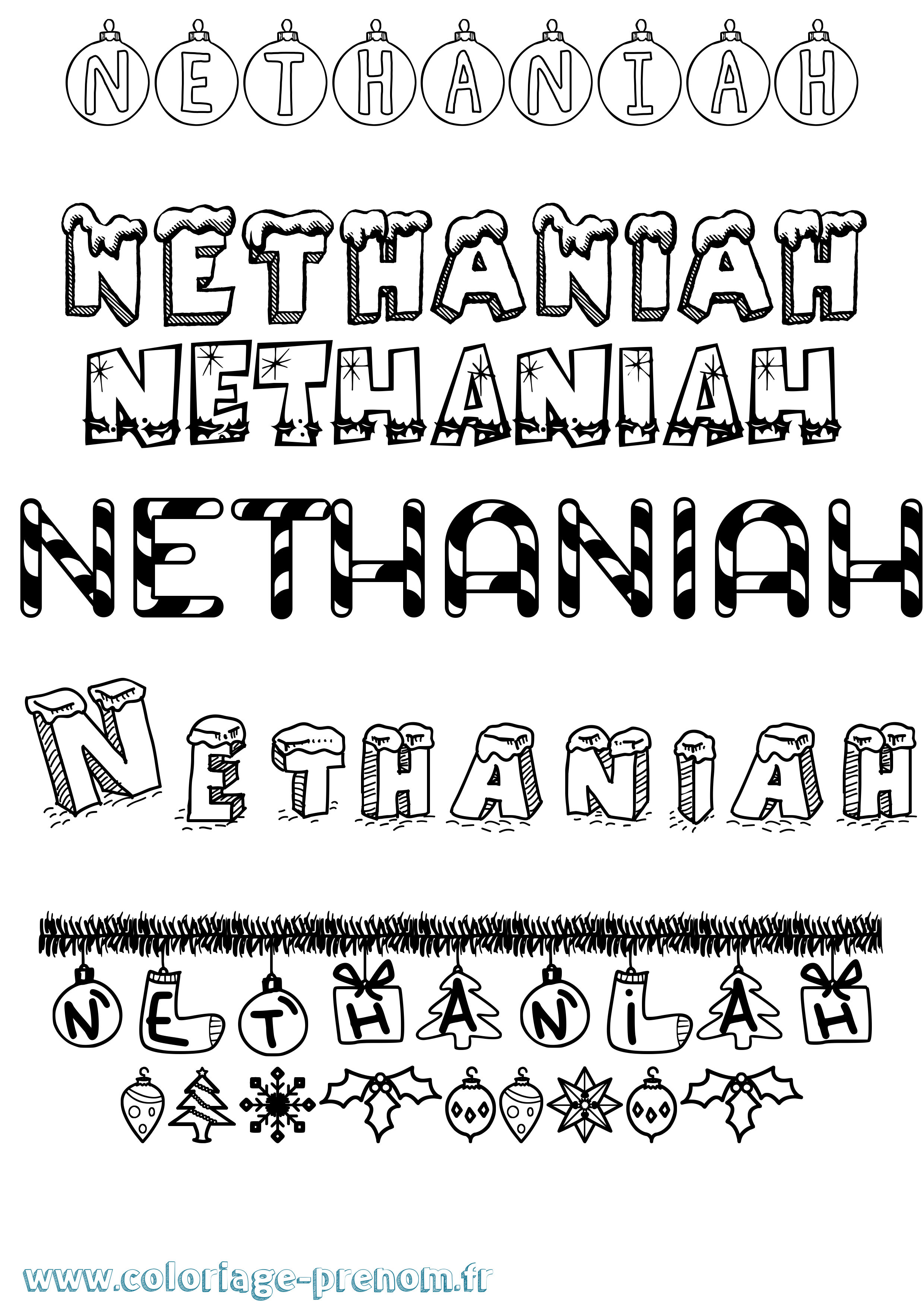 Coloriage Nethaniah Noël Coloriage prénom Nethaniah Noël