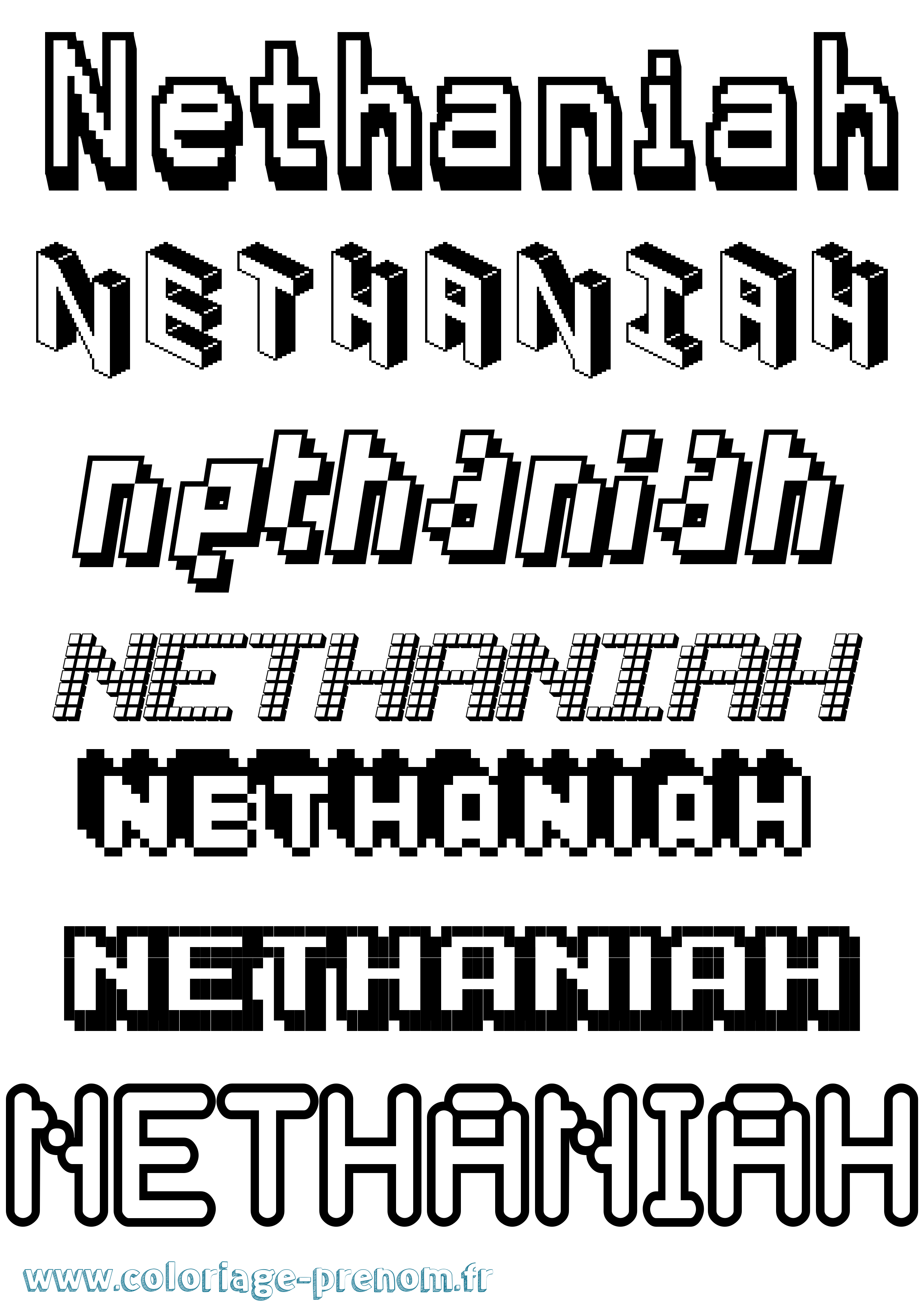 Coloriage Nethaniah Pixel Coloriage prénom Nethaniah Pixel