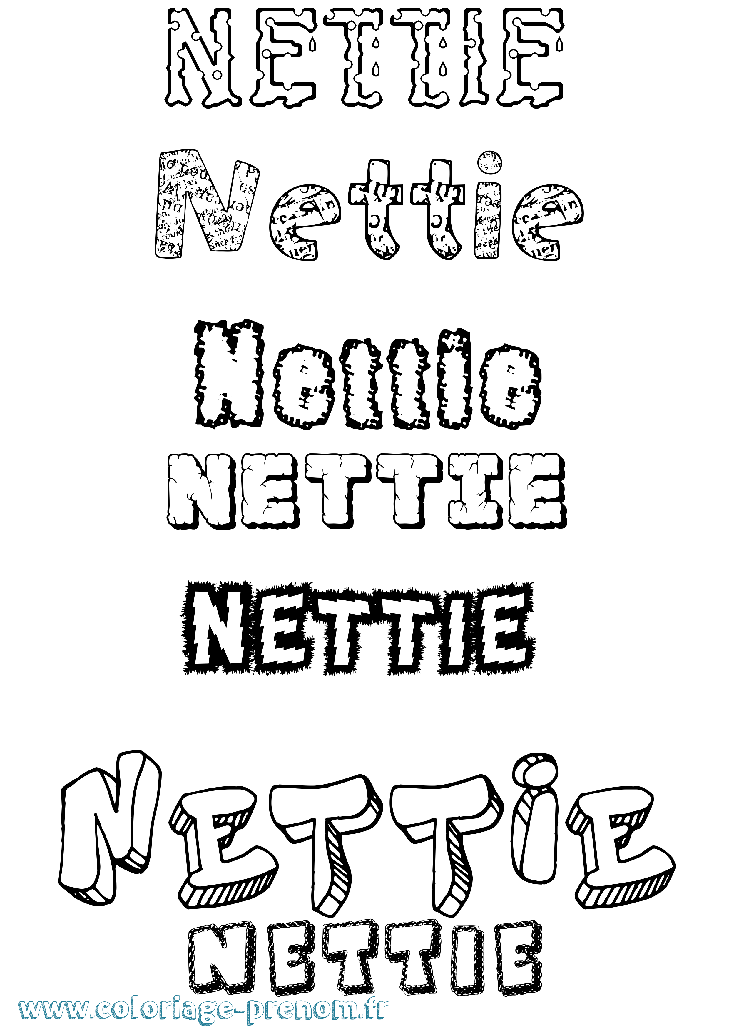Coloriage Nettie Destructuré Coloriage prénom Nettie Destructuré