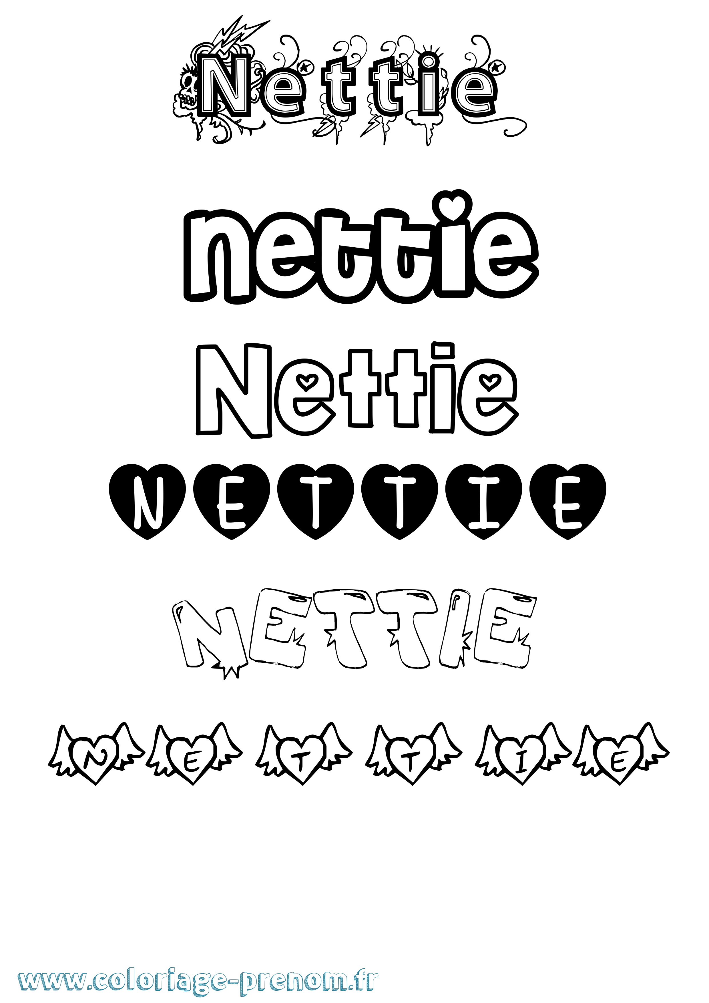 Coloriage Nettie Girly Coloriage prénom Nettie Girly
