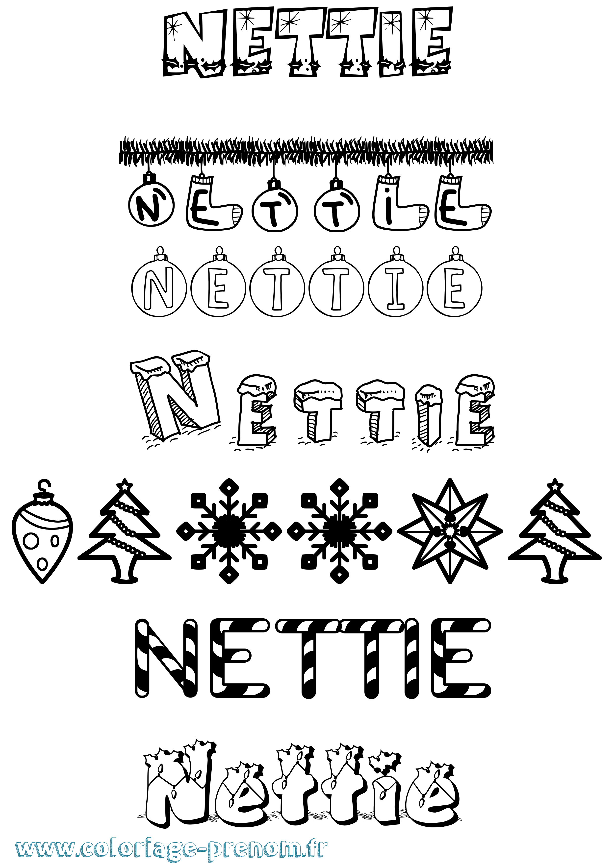 Coloriage Nettie Noël Coloriage prénom Nettie Noël