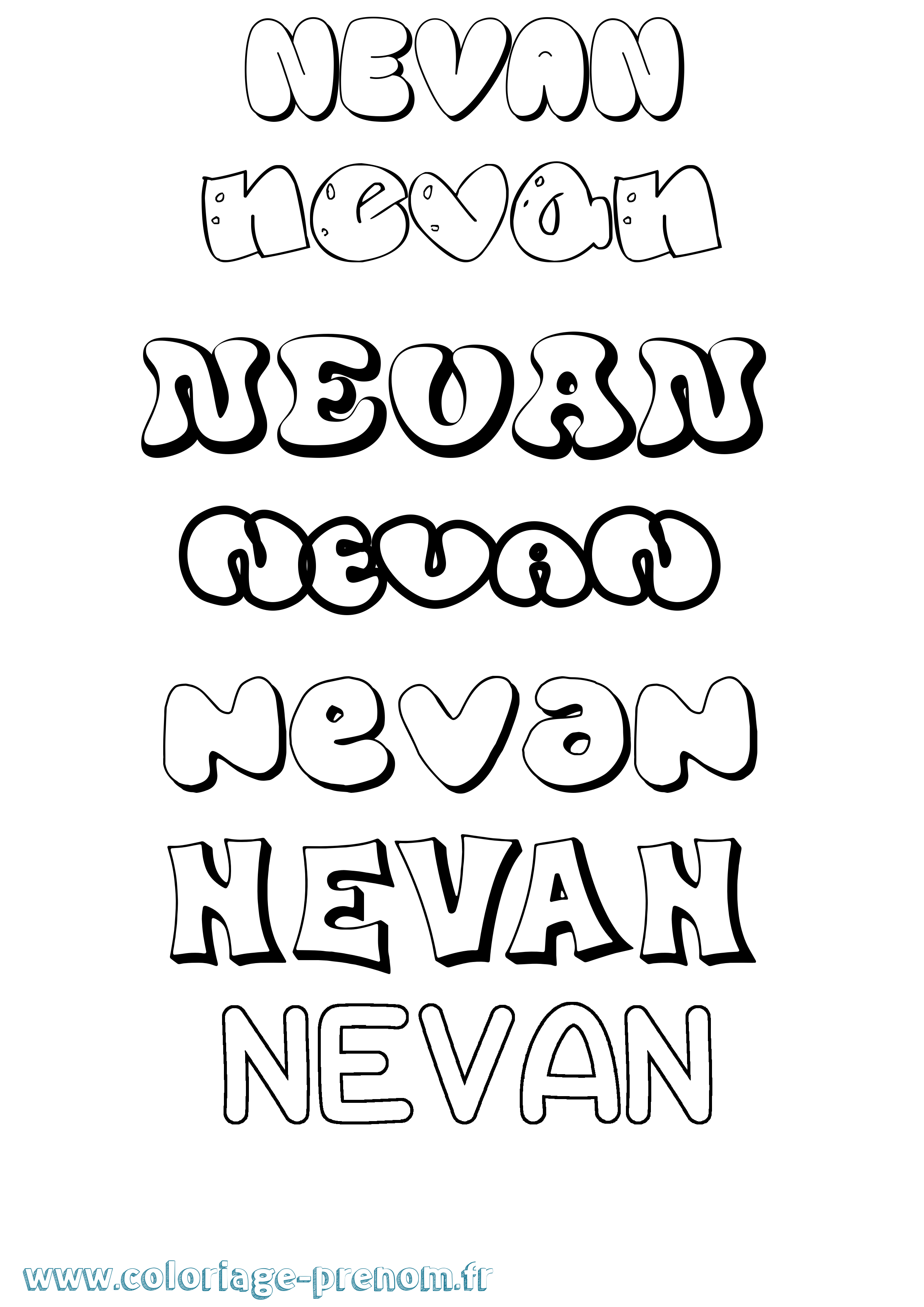 Coloriage Nevan Bubble Coloriage prénom Nevan Bubble