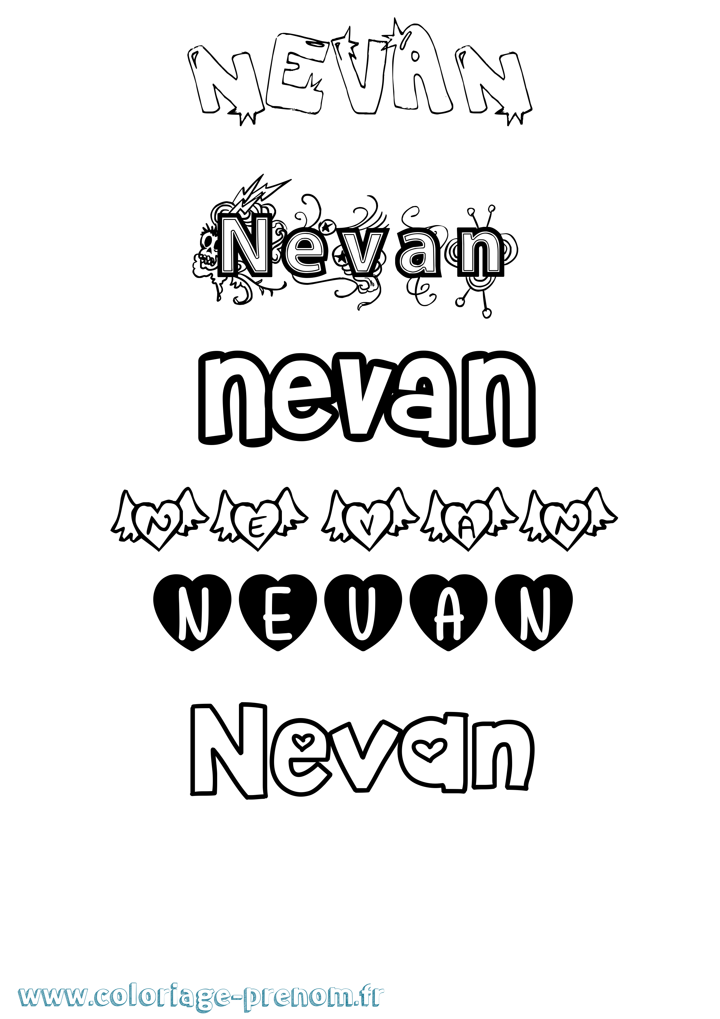 Coloriage Nevan Girly Coloriage prénom Nevan Girly