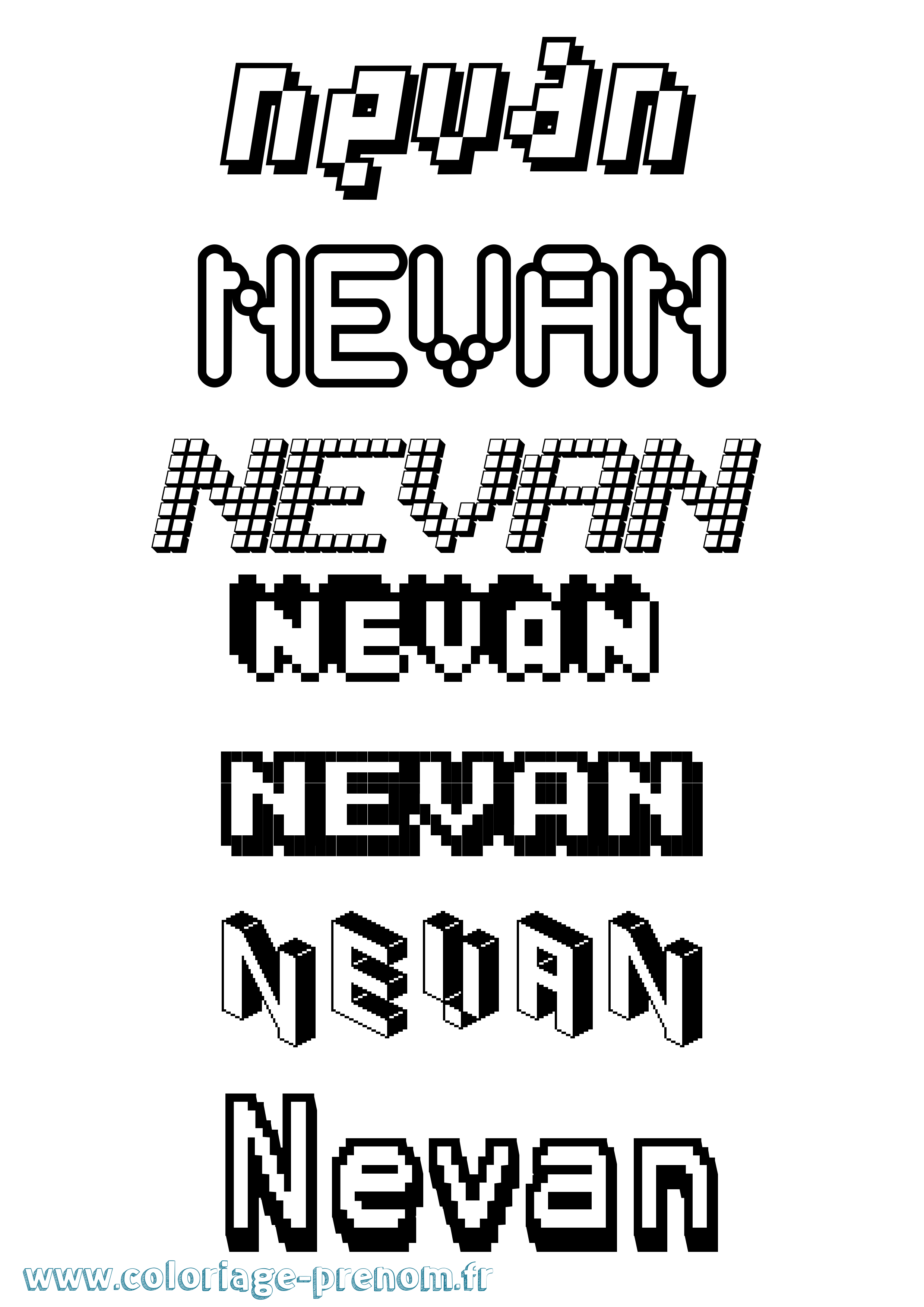 Coloriage Nevan Pixel Coloriage prénom Nevan Pixel