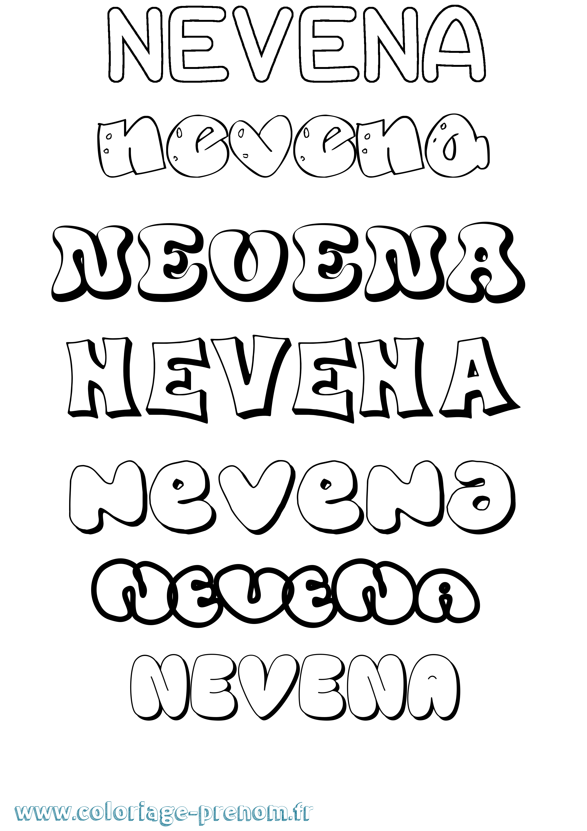 Coloriage Nevena Bubble Coloriage prénom Nevena Bubble
