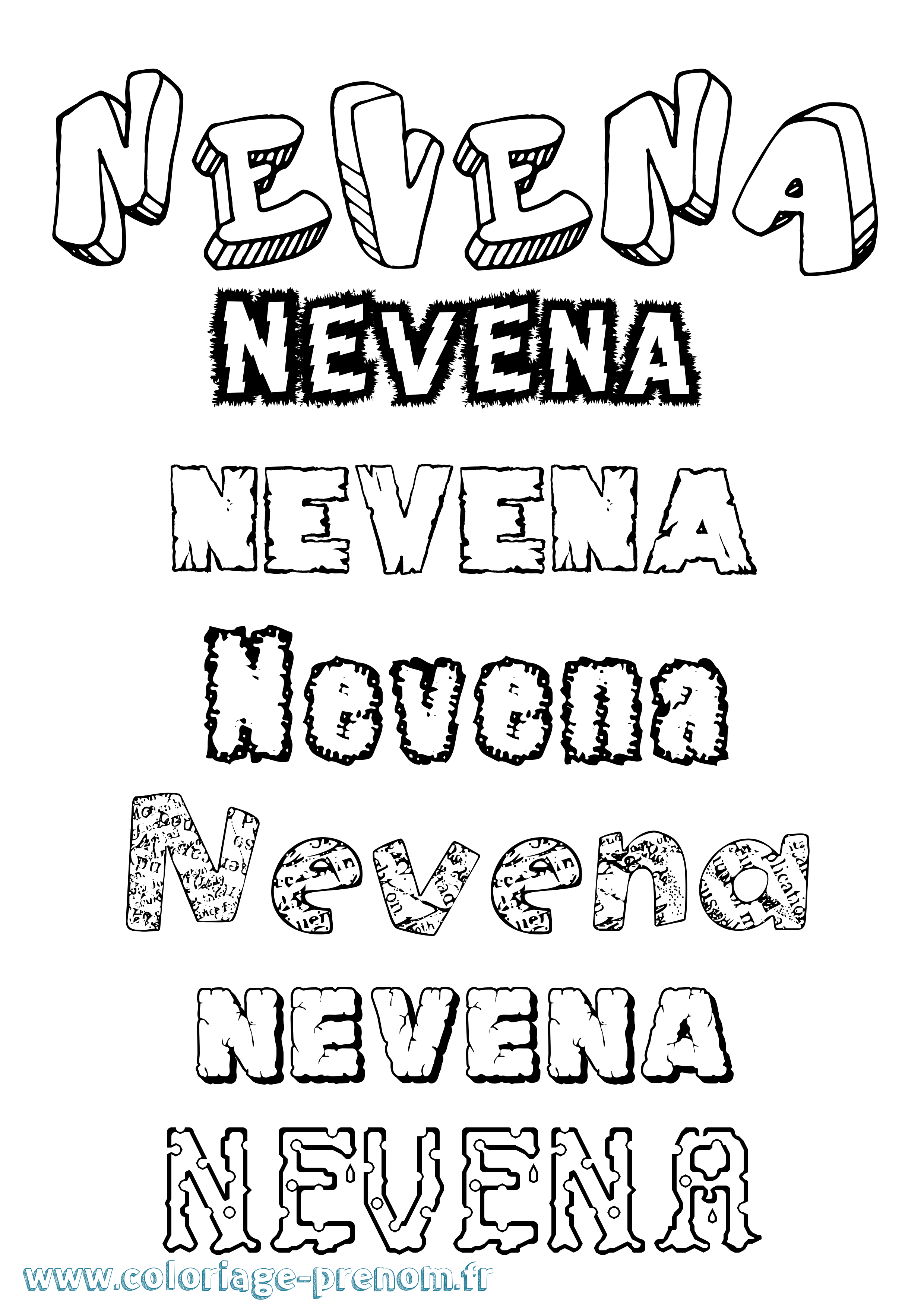 Coloriage Nevena Destructuré Coloriage prénom Nevena Destructuré