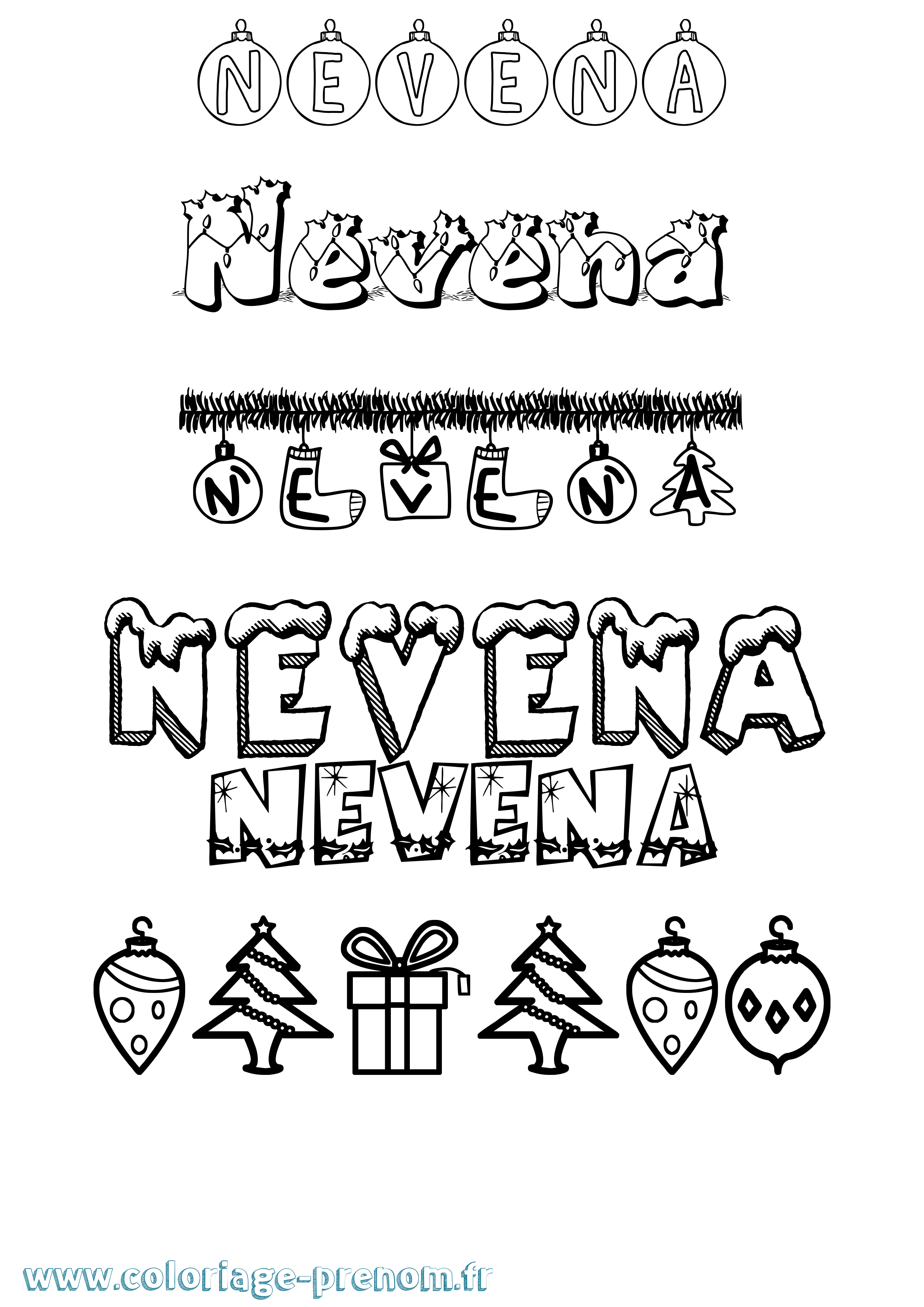 Coloriage Nevena Noël Coloriage prénom Nevena Noël