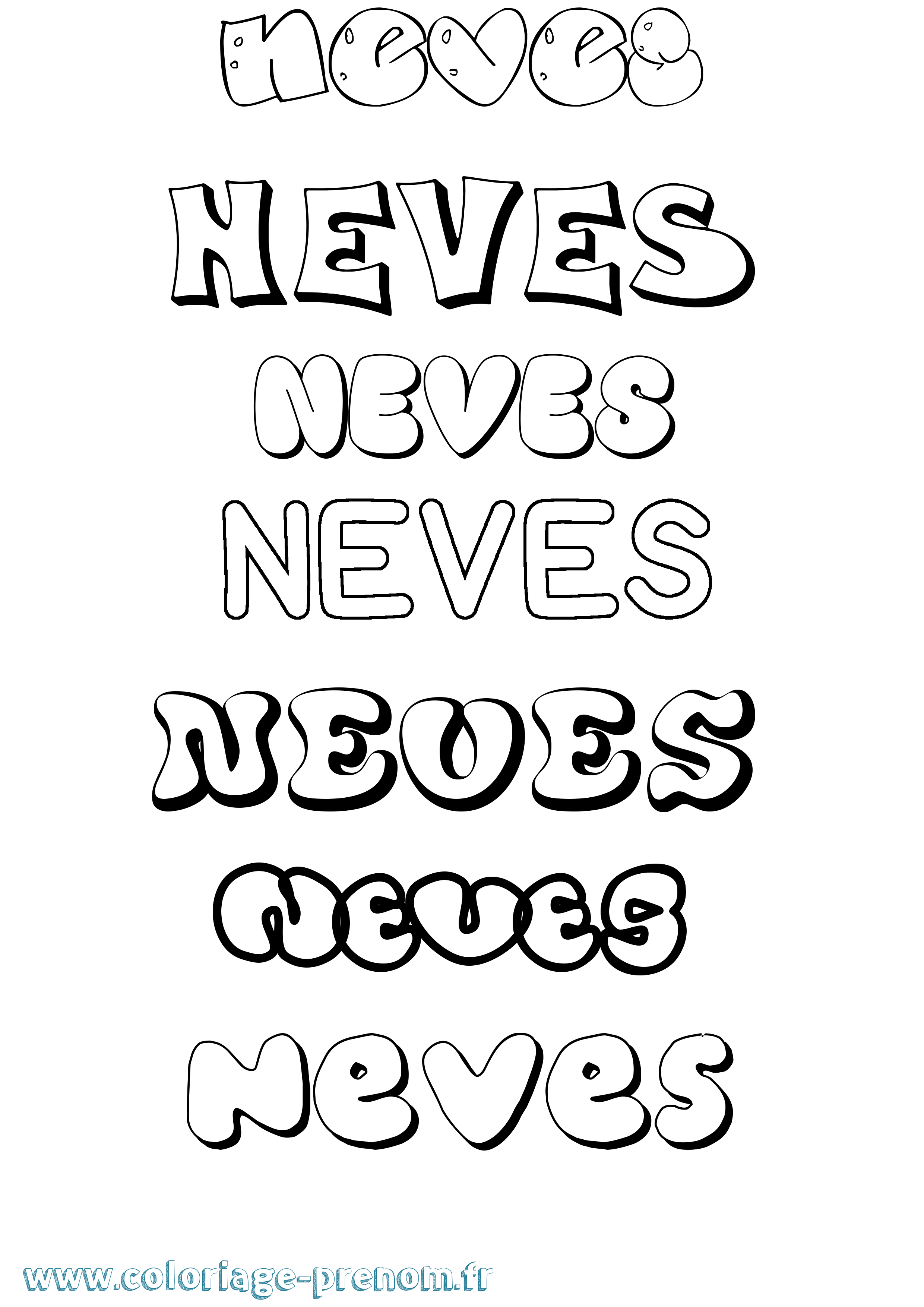 Coloriage Neves Bubble Coloriage prénom Neves Bubble