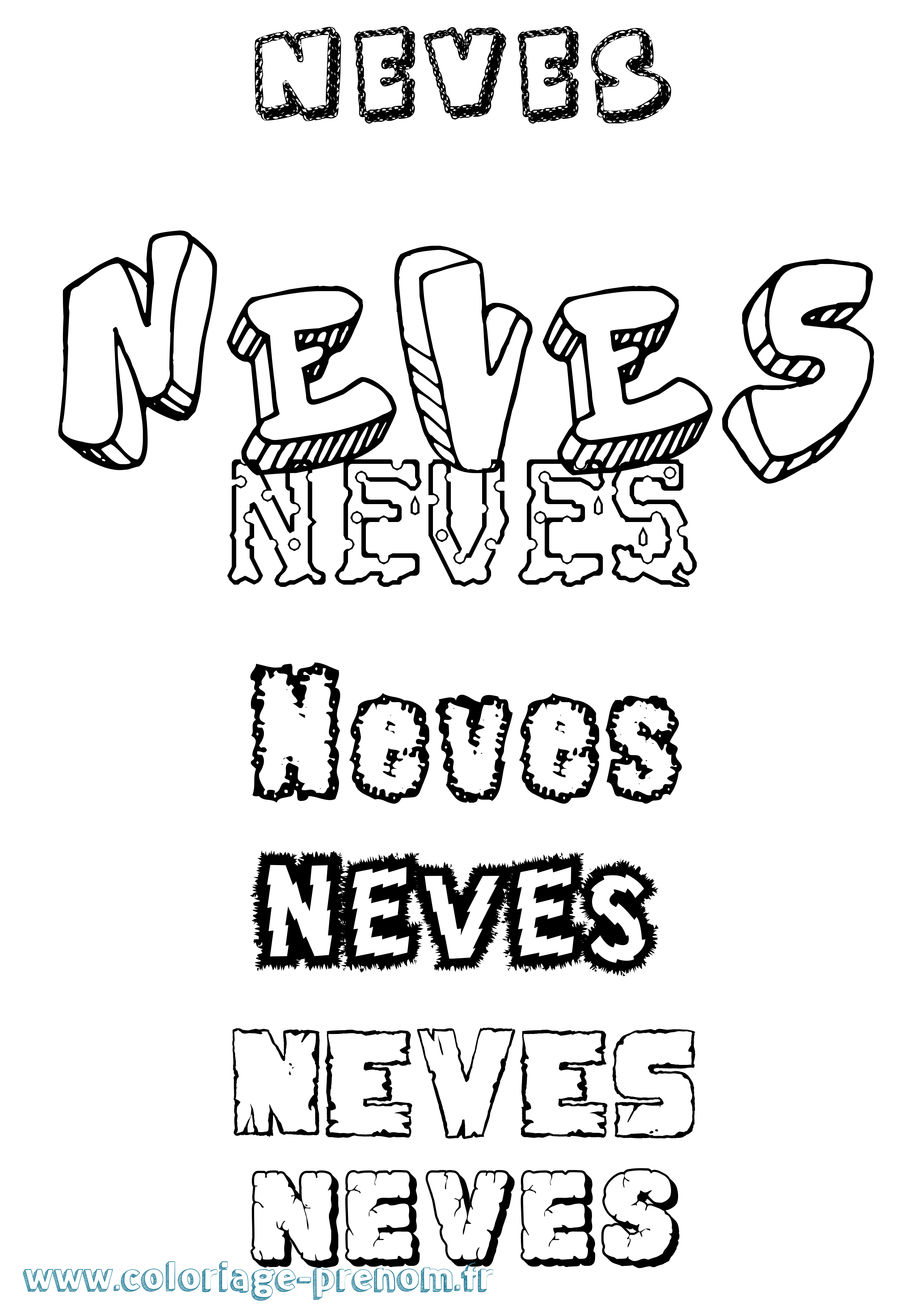 Coloriage Neves Destructuré Coloriage prénom Neves Destructuré
