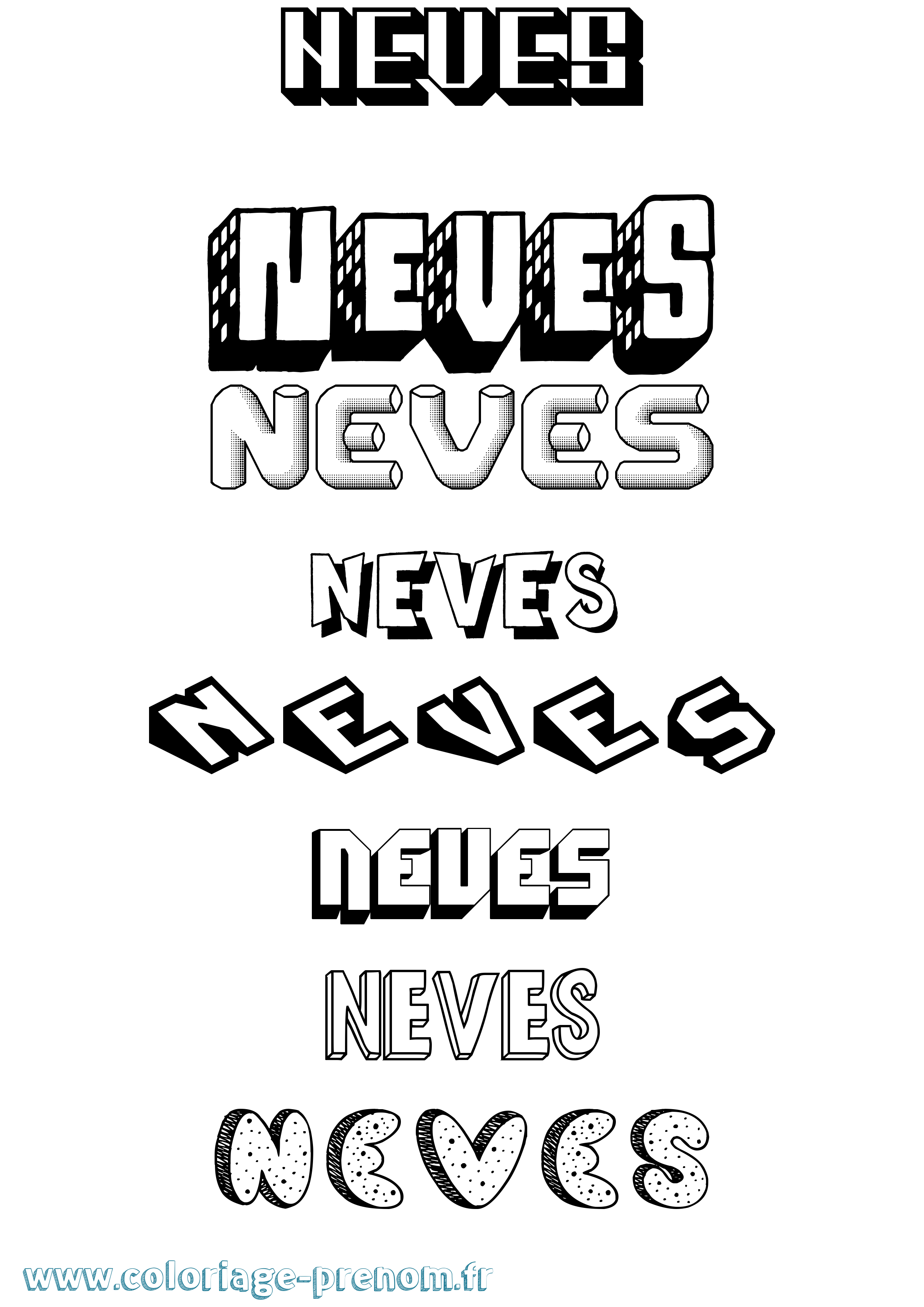 Coloriage Neves Effet 3D Coloriage prénom Neves Effet 3D
