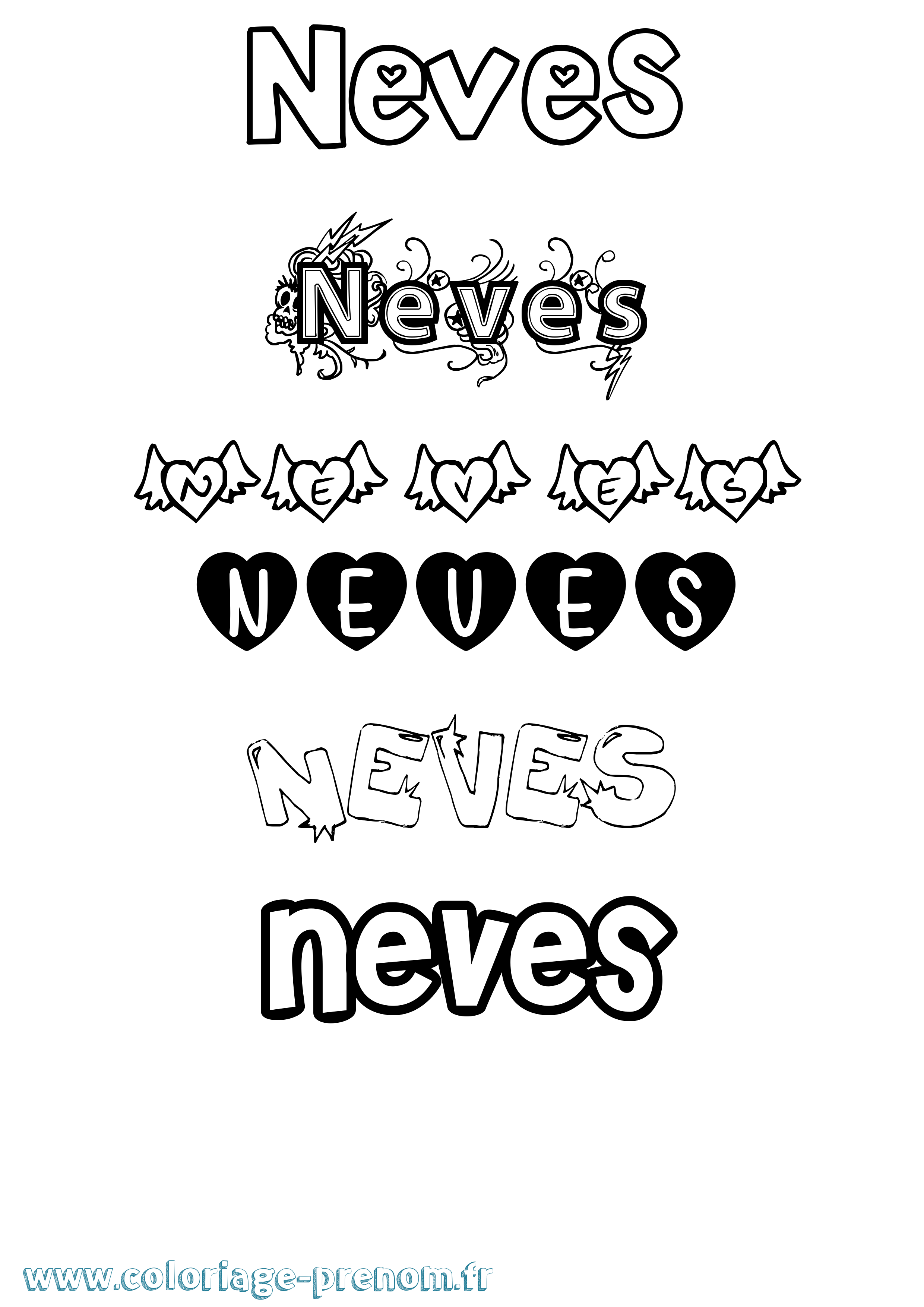 Coloriage Neves Girly Coloriage prénom Neves Girly
