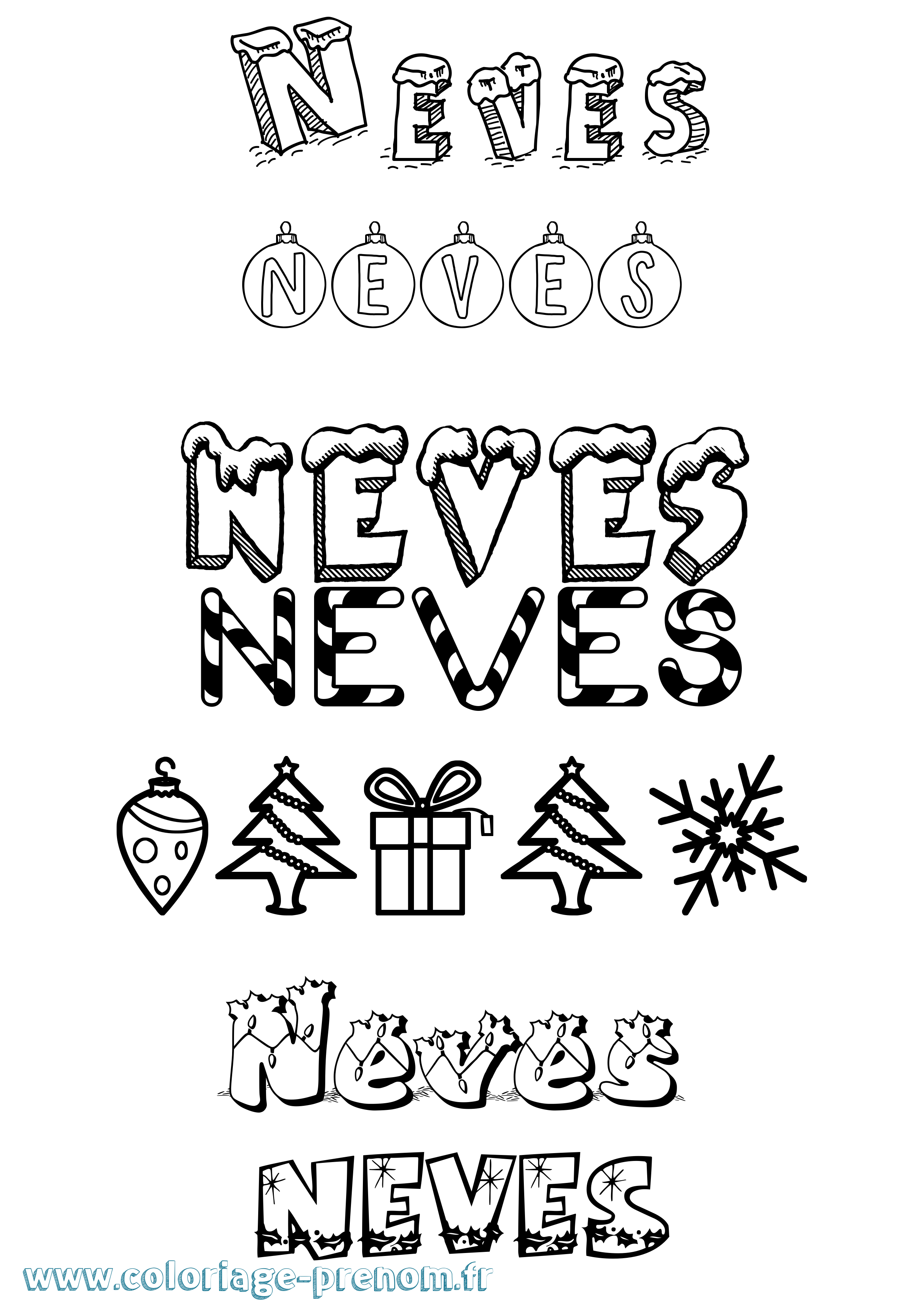 Coloriage Neves Noël Coloriage prénom Neves Noël