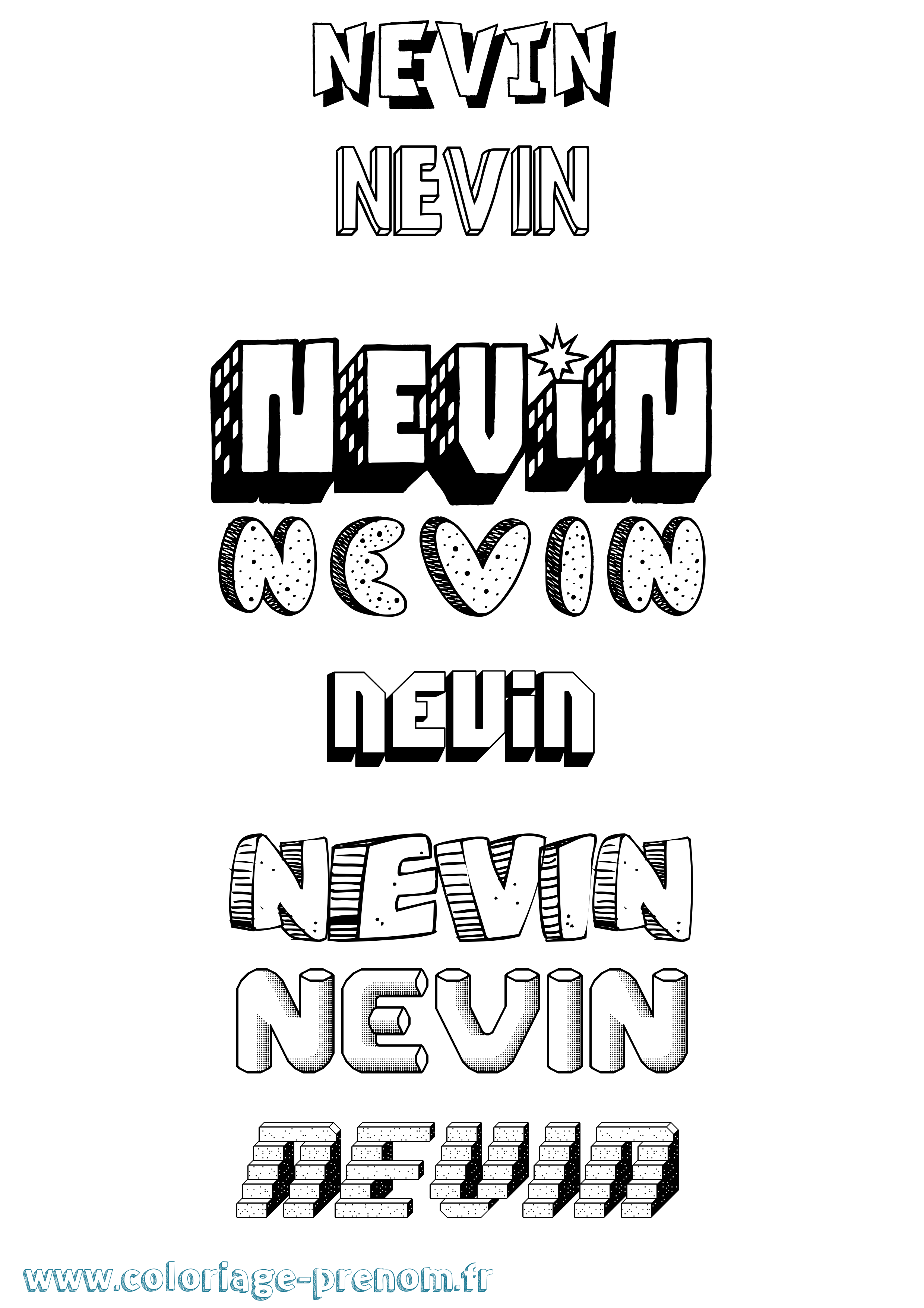 Coloriage Nevin Effet 3D Coloriage prénom Nevin Effet 3D