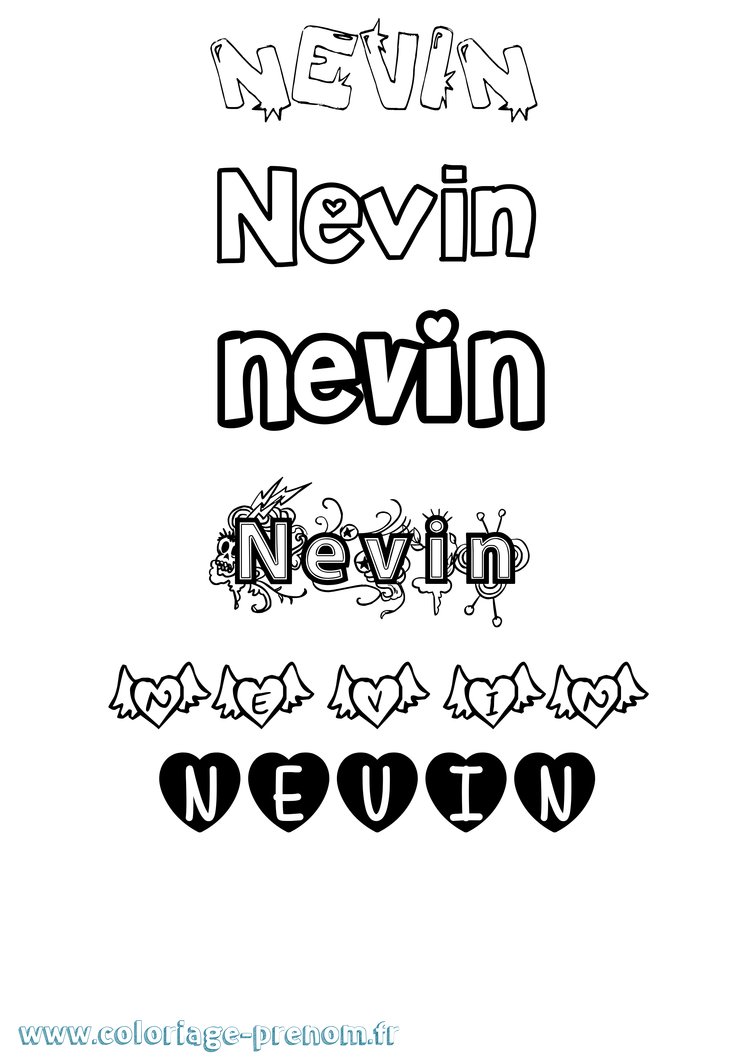 Coloriage Nevin Girly Coloriage prénom Nevin Girly
