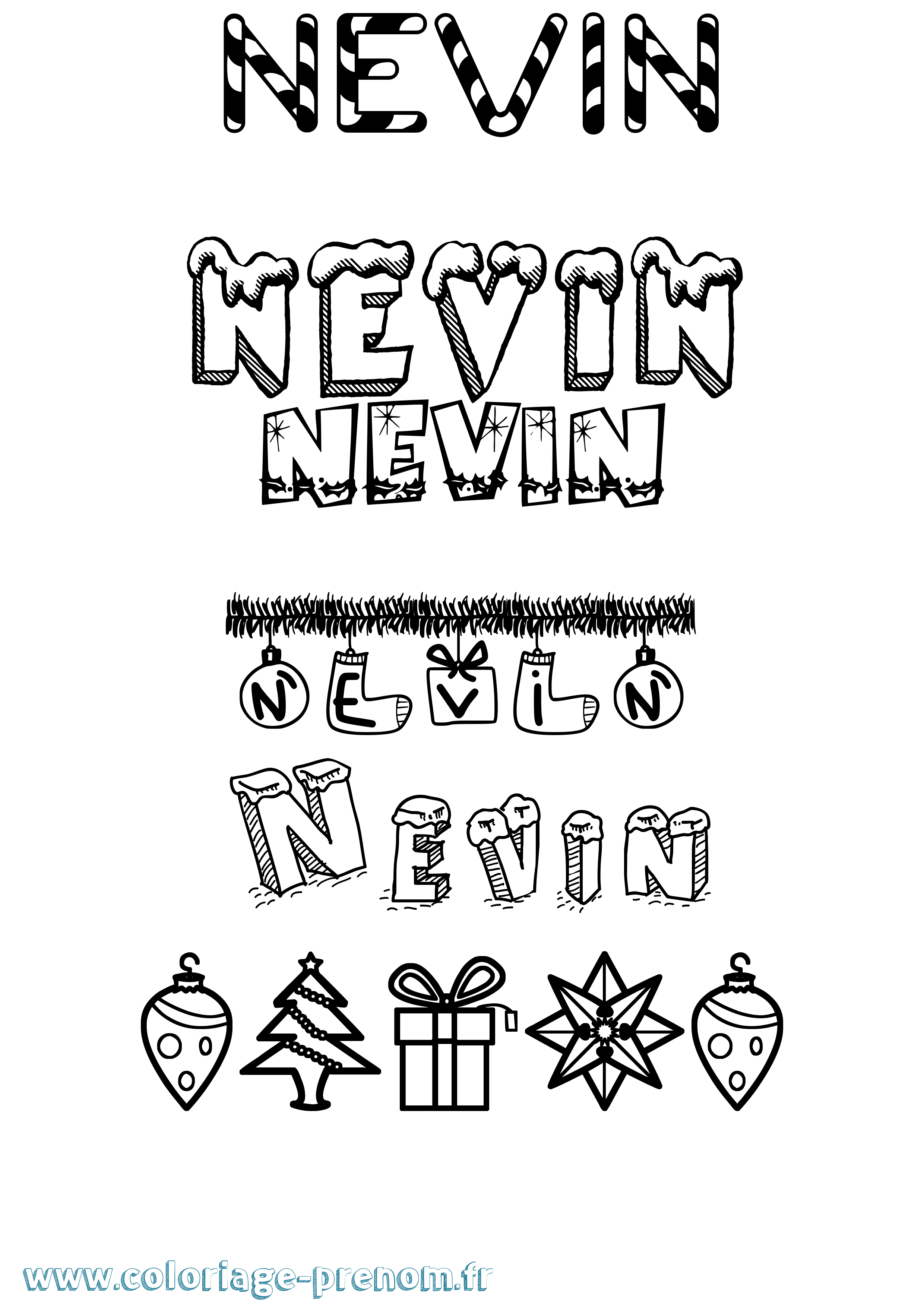 Coloriage Nevin Noël Coloriage prénom Nevin Noël