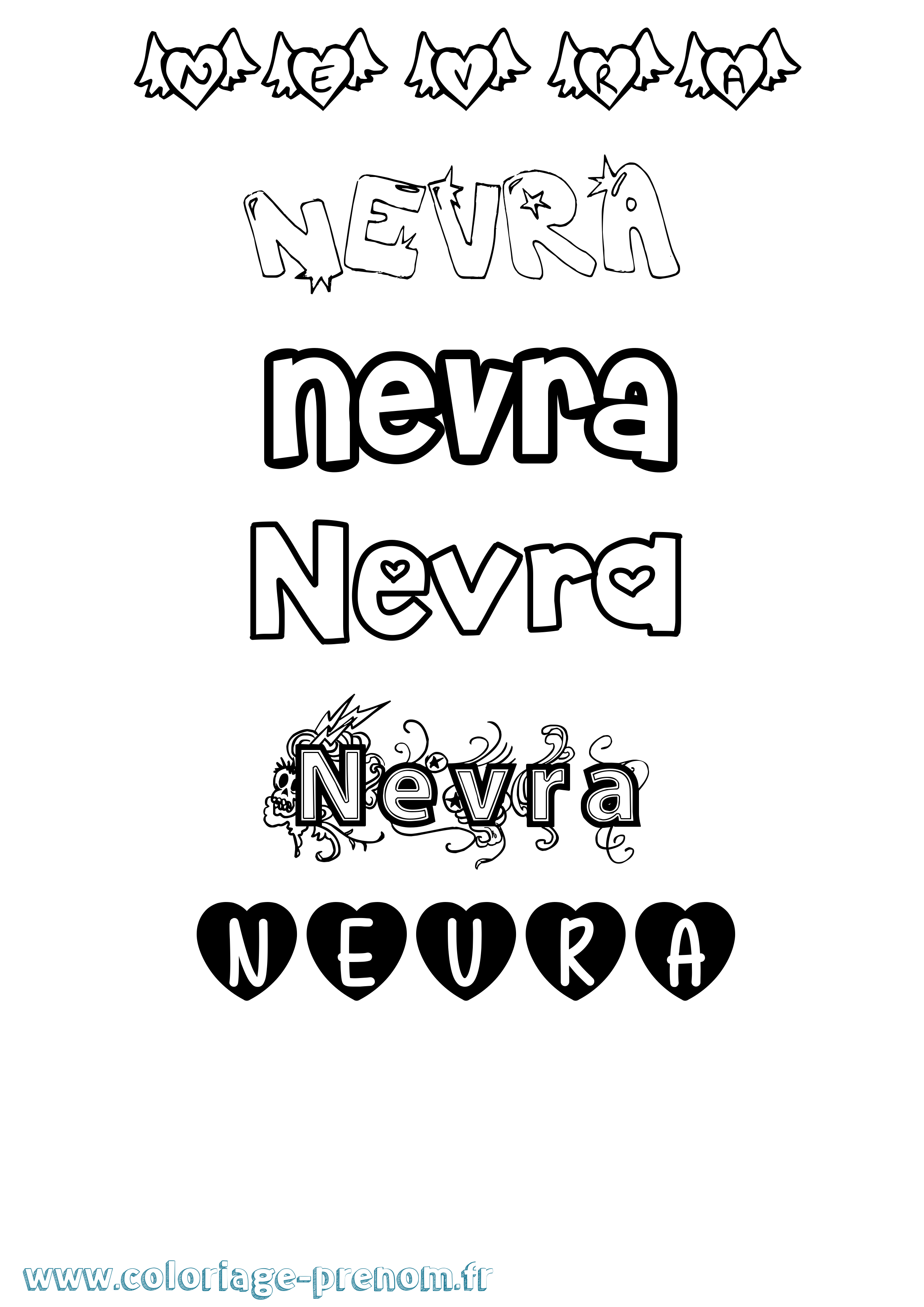 Coloriage Nevra Girly Coloriage prénom Nevra Girly