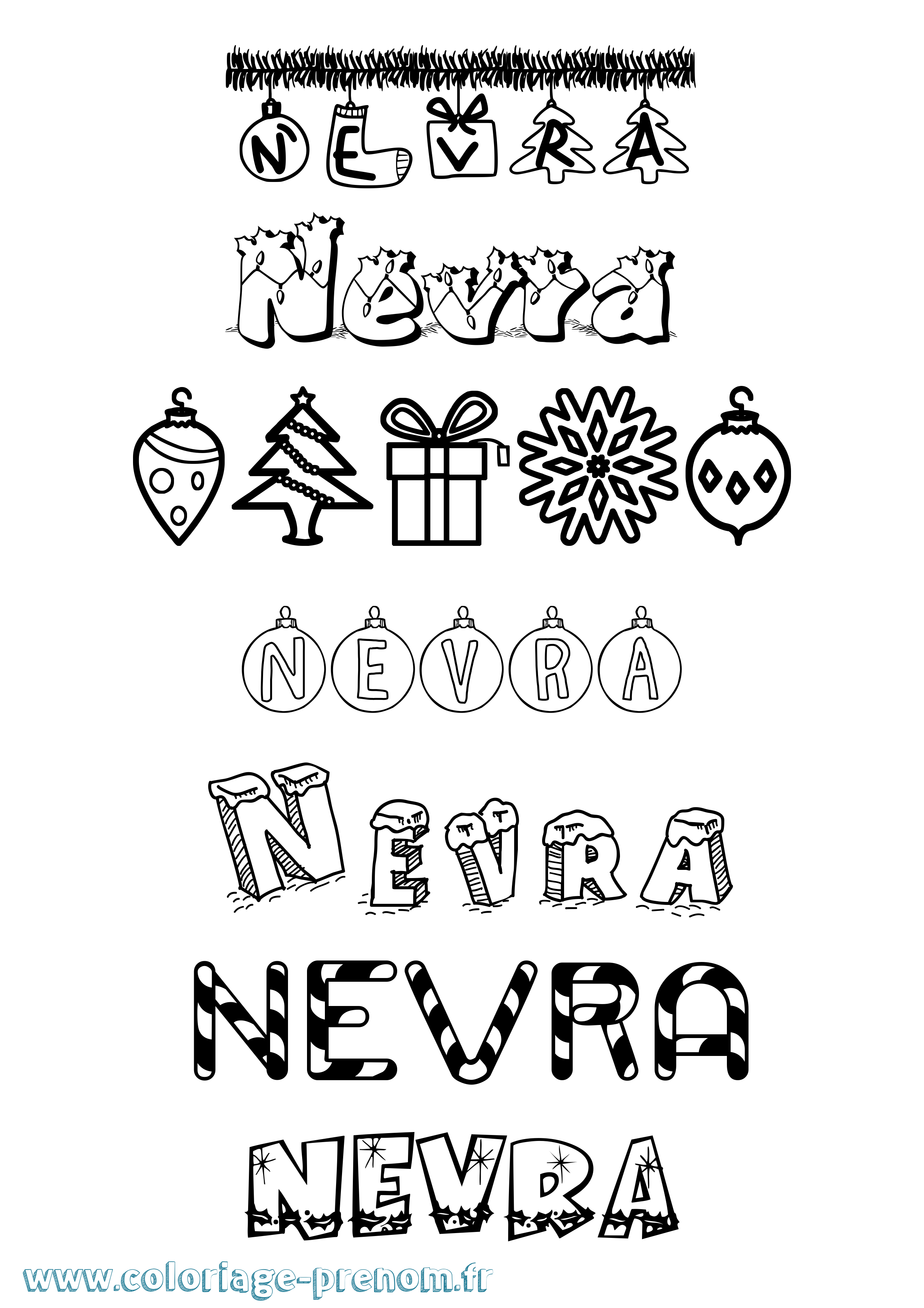 Coloriage Nevra Noël Coloriage prénom Nevra Noël
