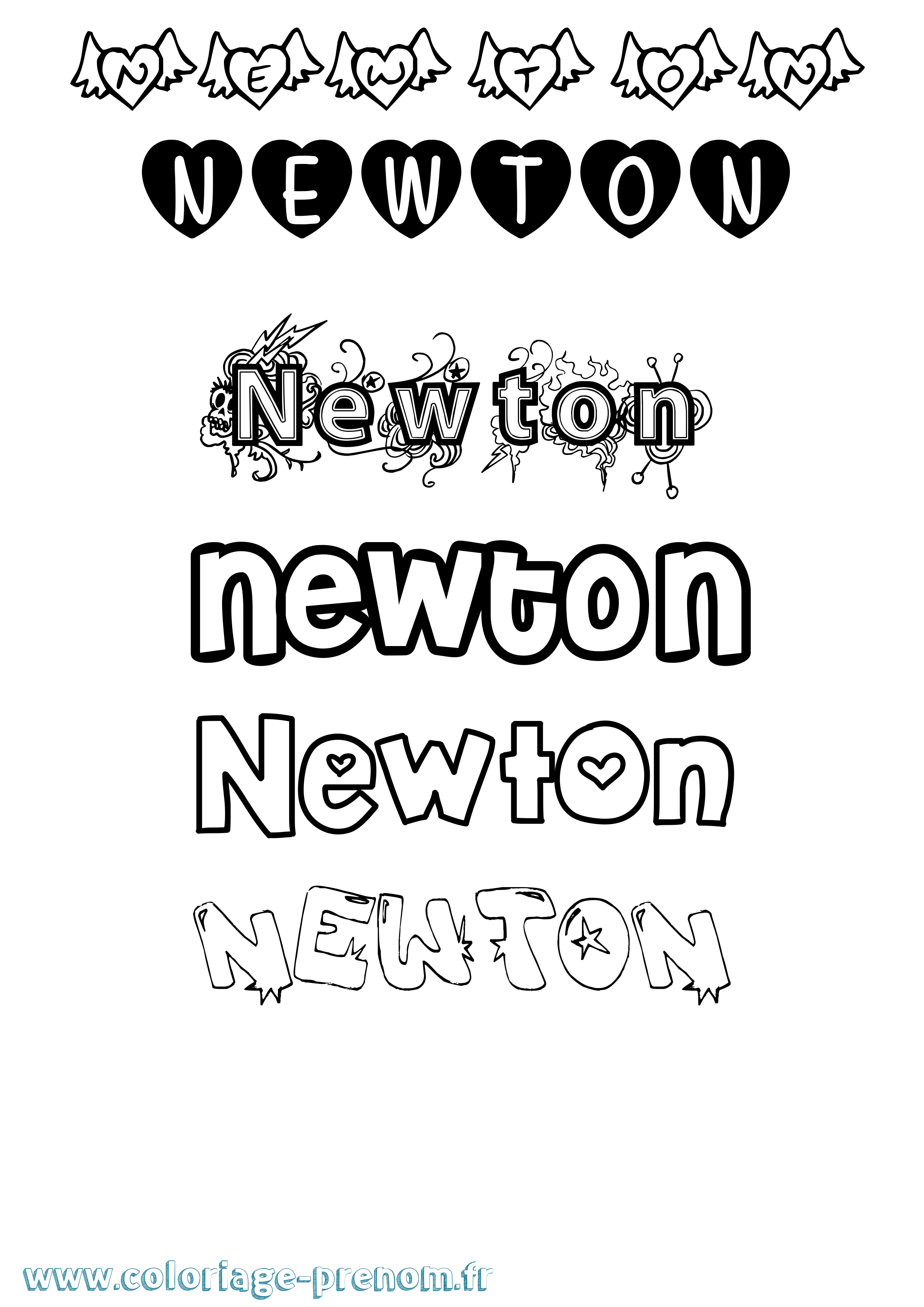 Coloriage Newton Girly Coloriage prénom Newton Girly