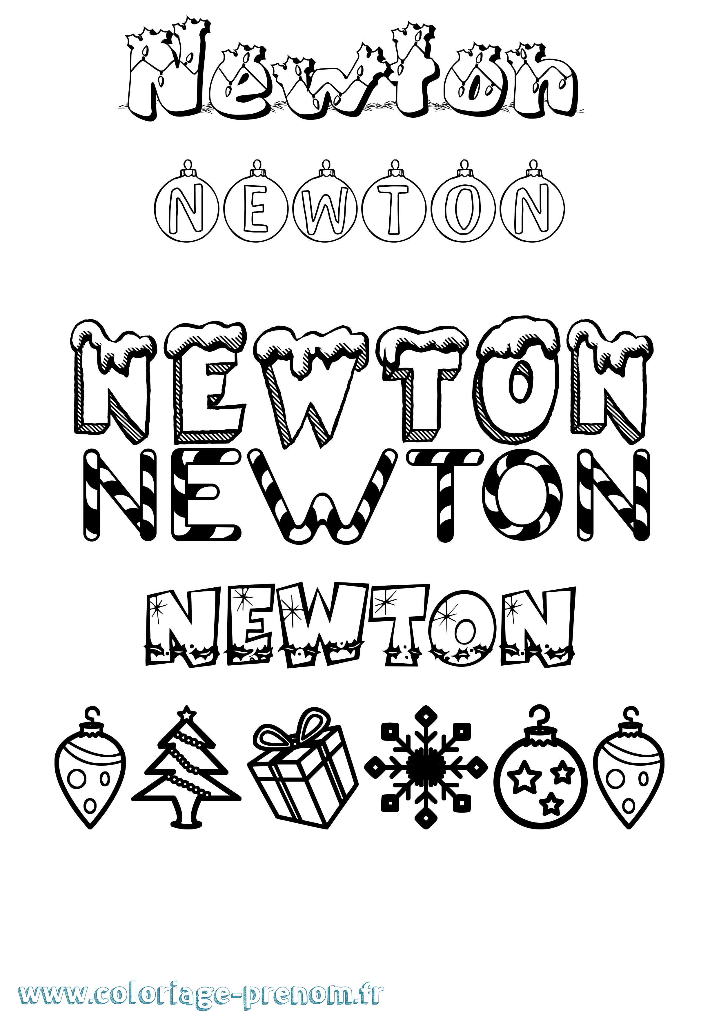 Coloriage Newton Noël Coloriage prénom Newton Noël
