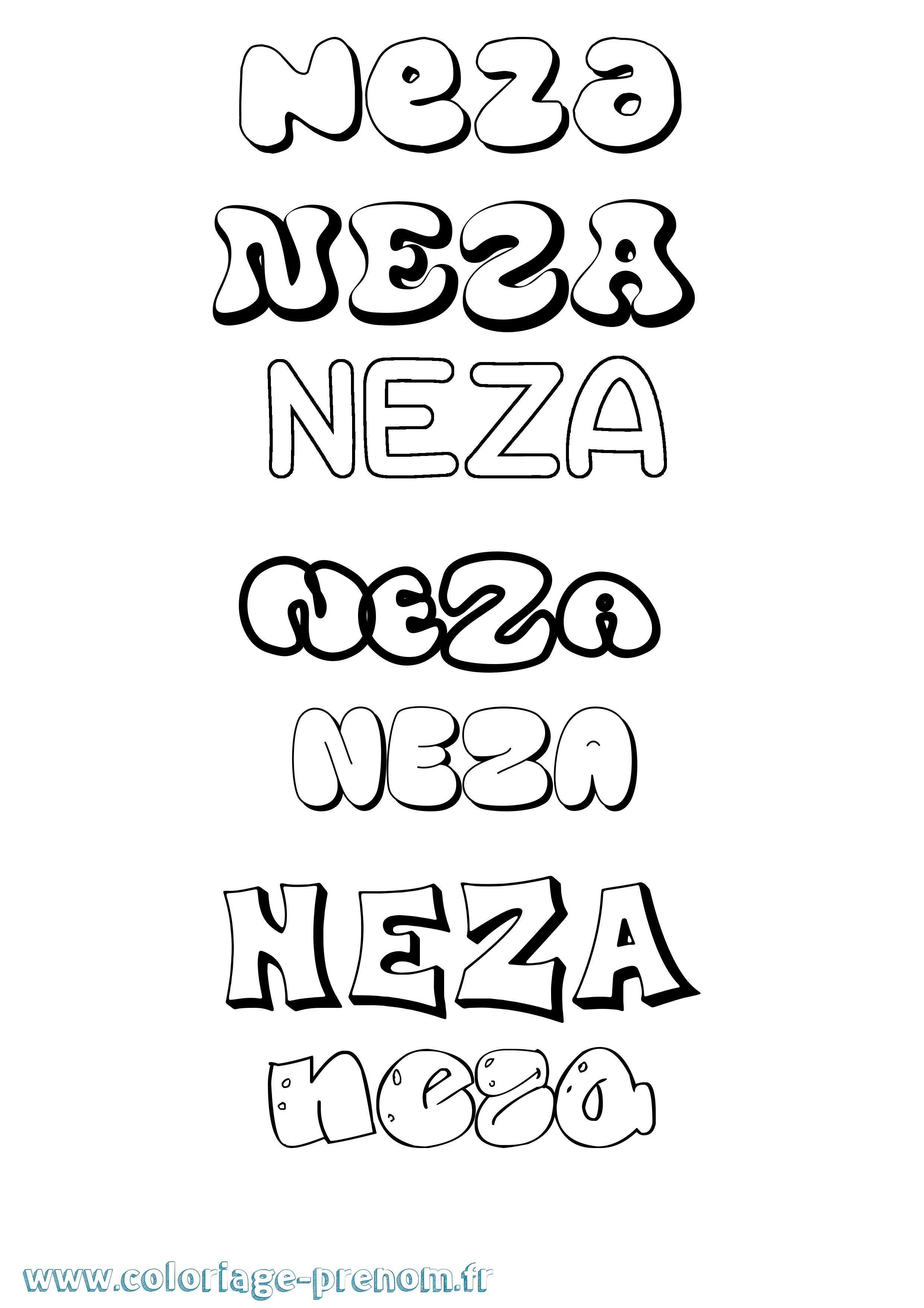 Coloriage Neza Bubble Coloriage prénom Neza Bubble