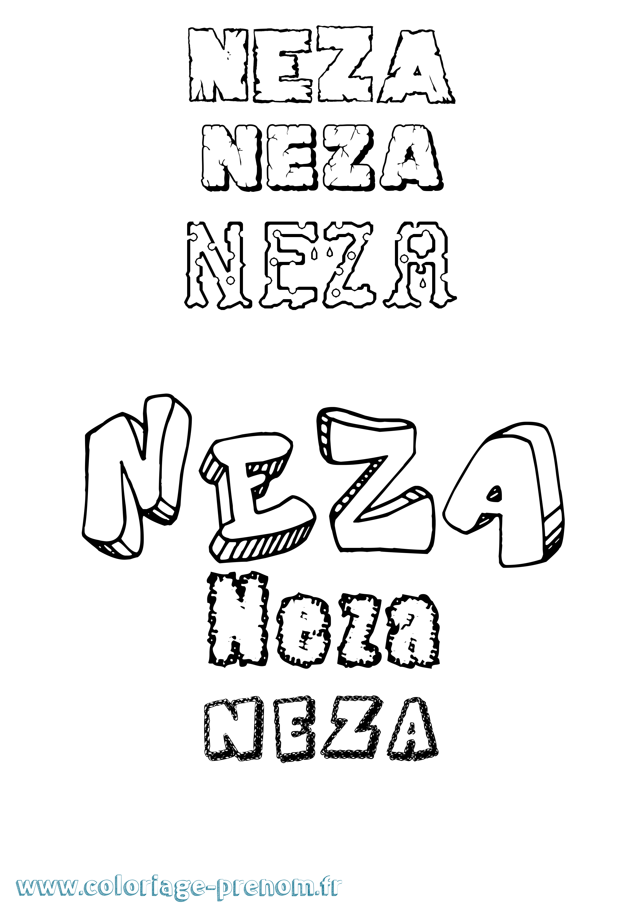 Coloriage Neza Destructuré Coloriage prénom Neza Destructuré