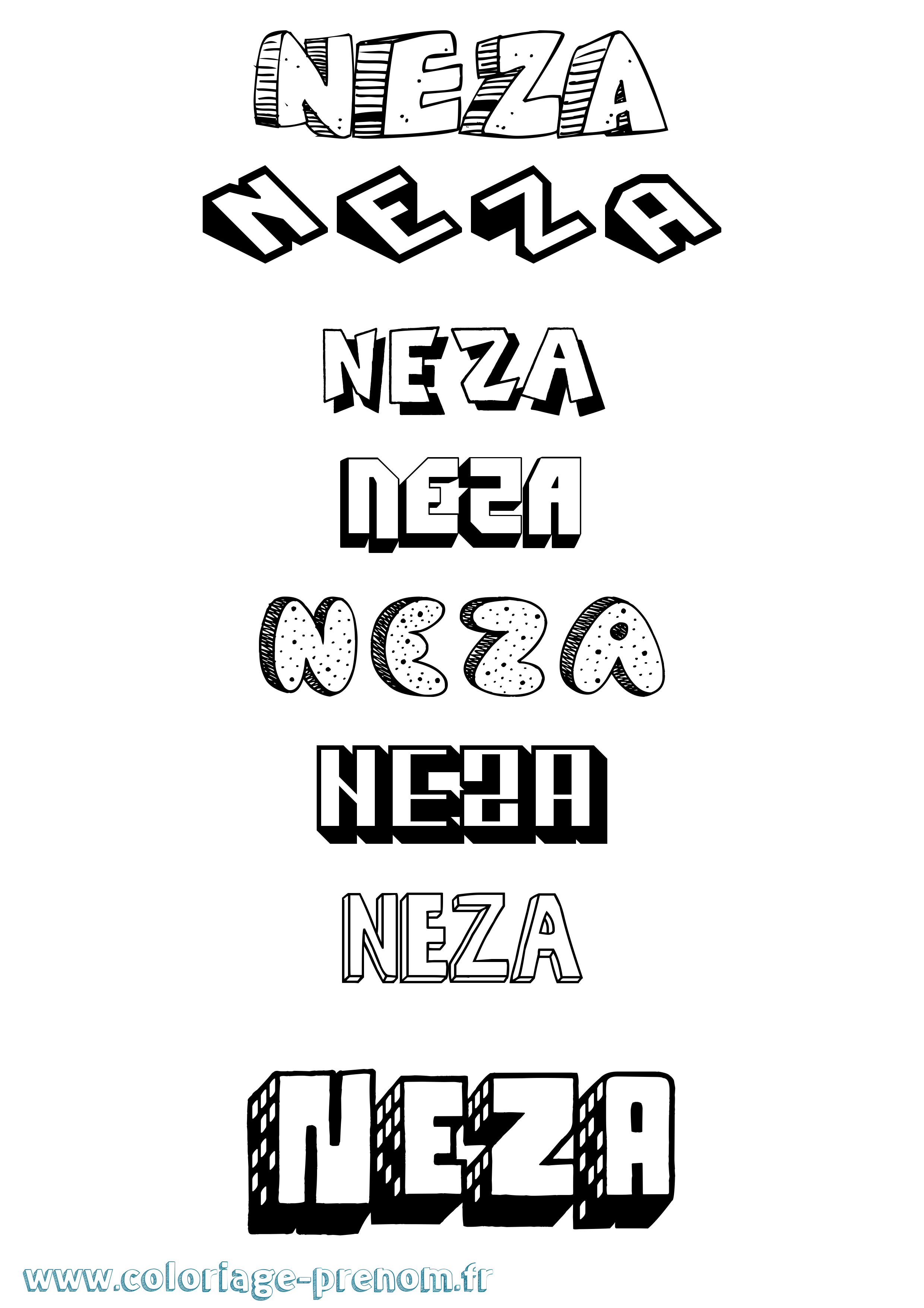 Coloriage Neza Effet 3D Coloriage prénom Neza Effet 3D