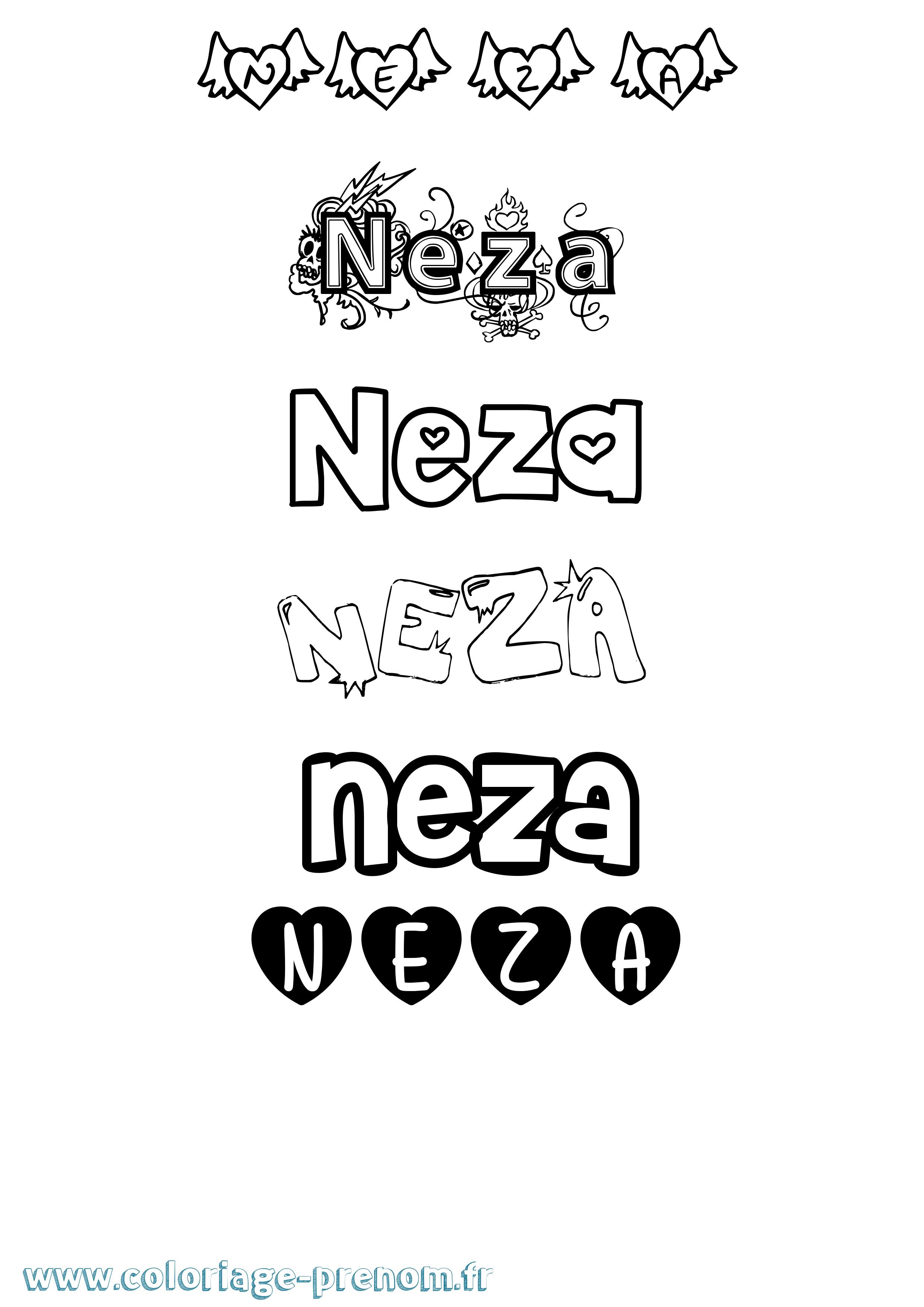 Coloriage Neza Girly Coloriage prénom Neza Girly