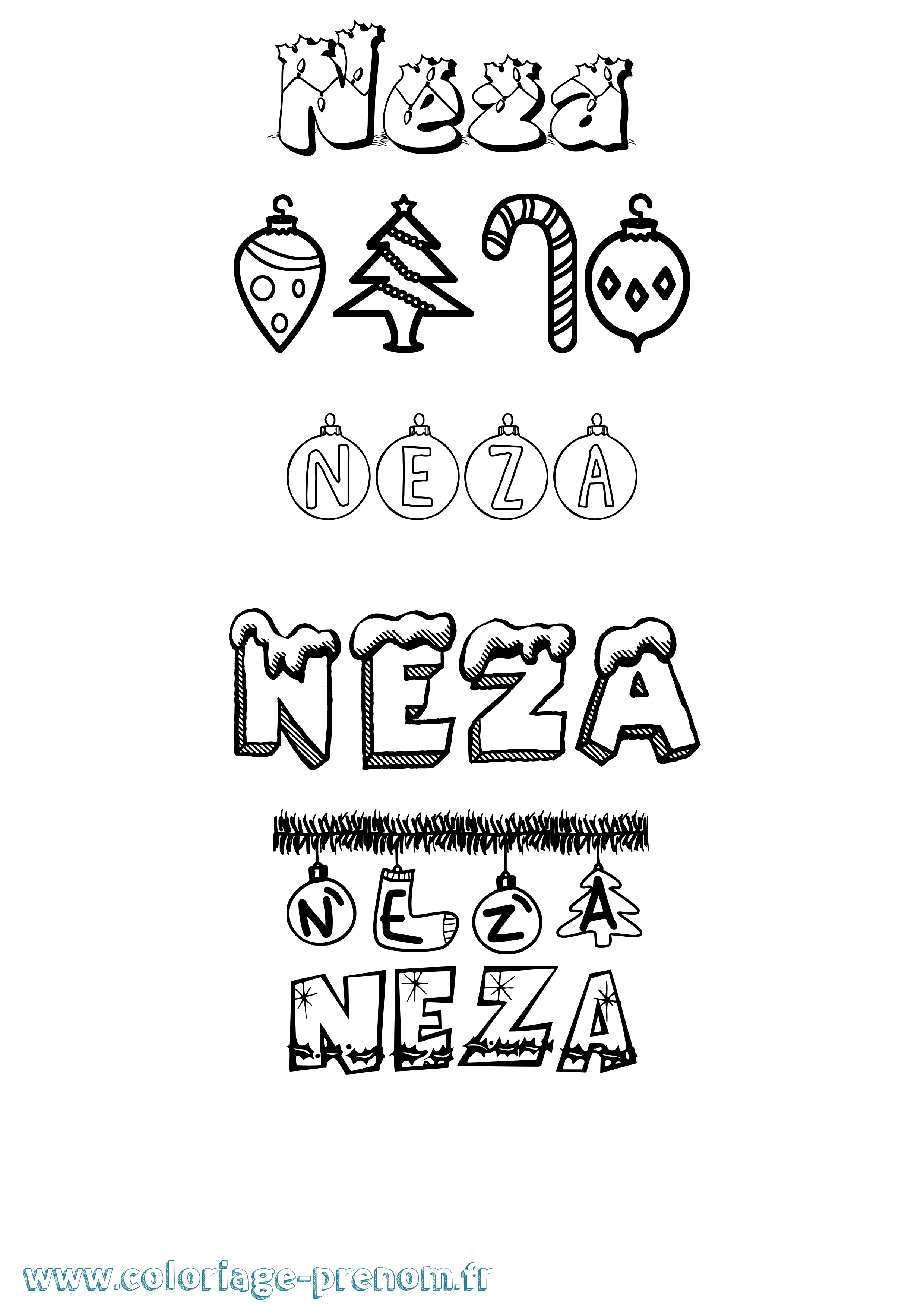 Coloriage Neza Noël Coloriage prénom Neza Noël