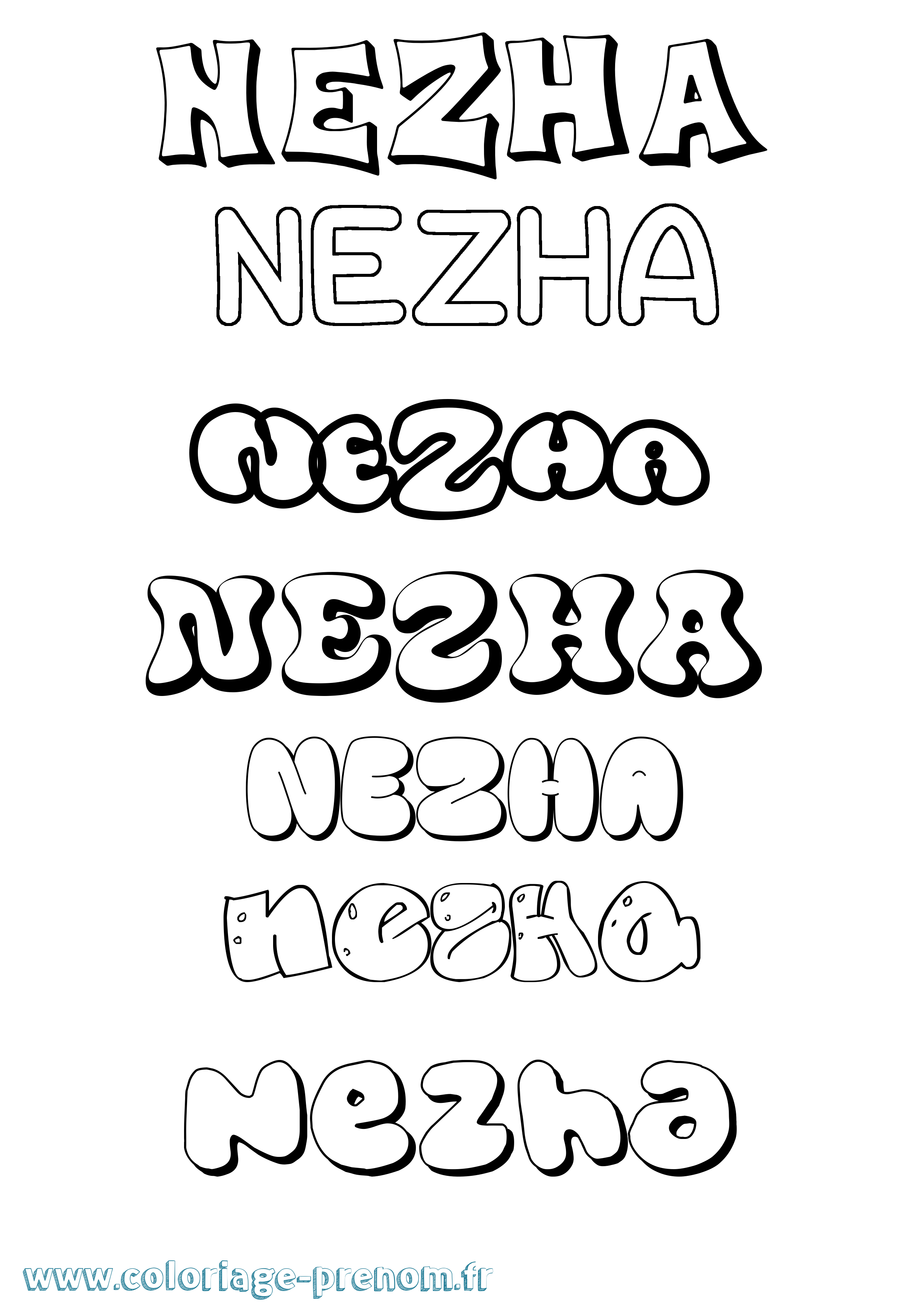 Coloriage Nezha Bubble Coloriage prénom Nezha Bubble