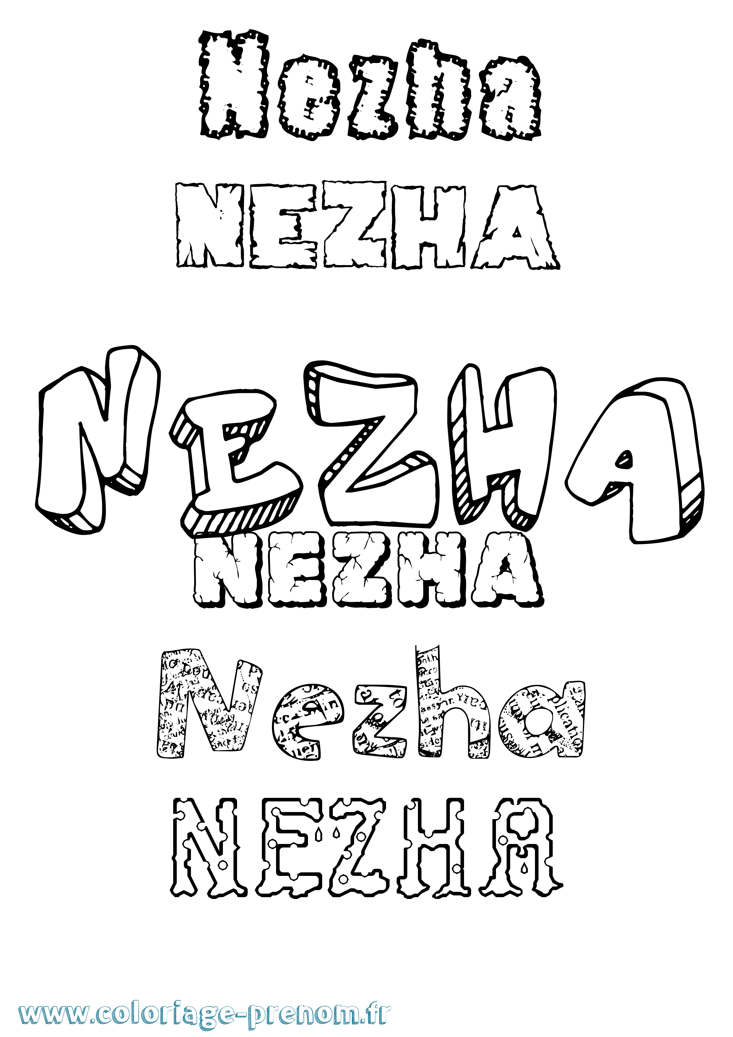 Coloriage Nezha Destructuré Coloriage prénom Nezha Destructuré