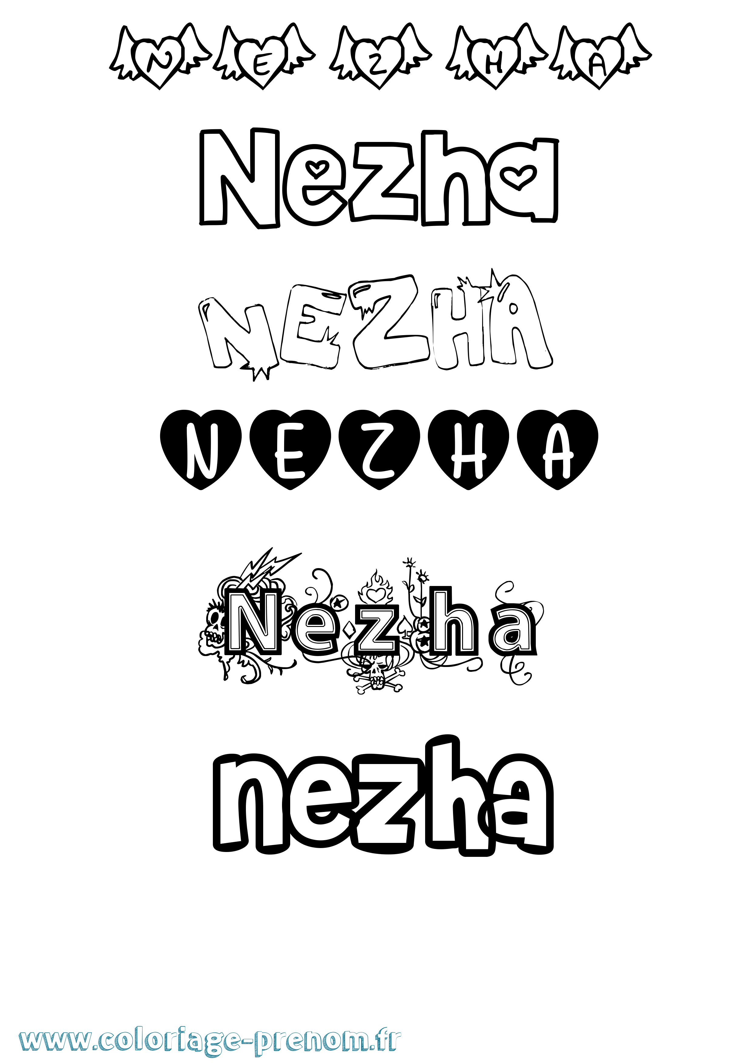 Coloriage Nezha Girly Coloriage prénom Nezha Girly