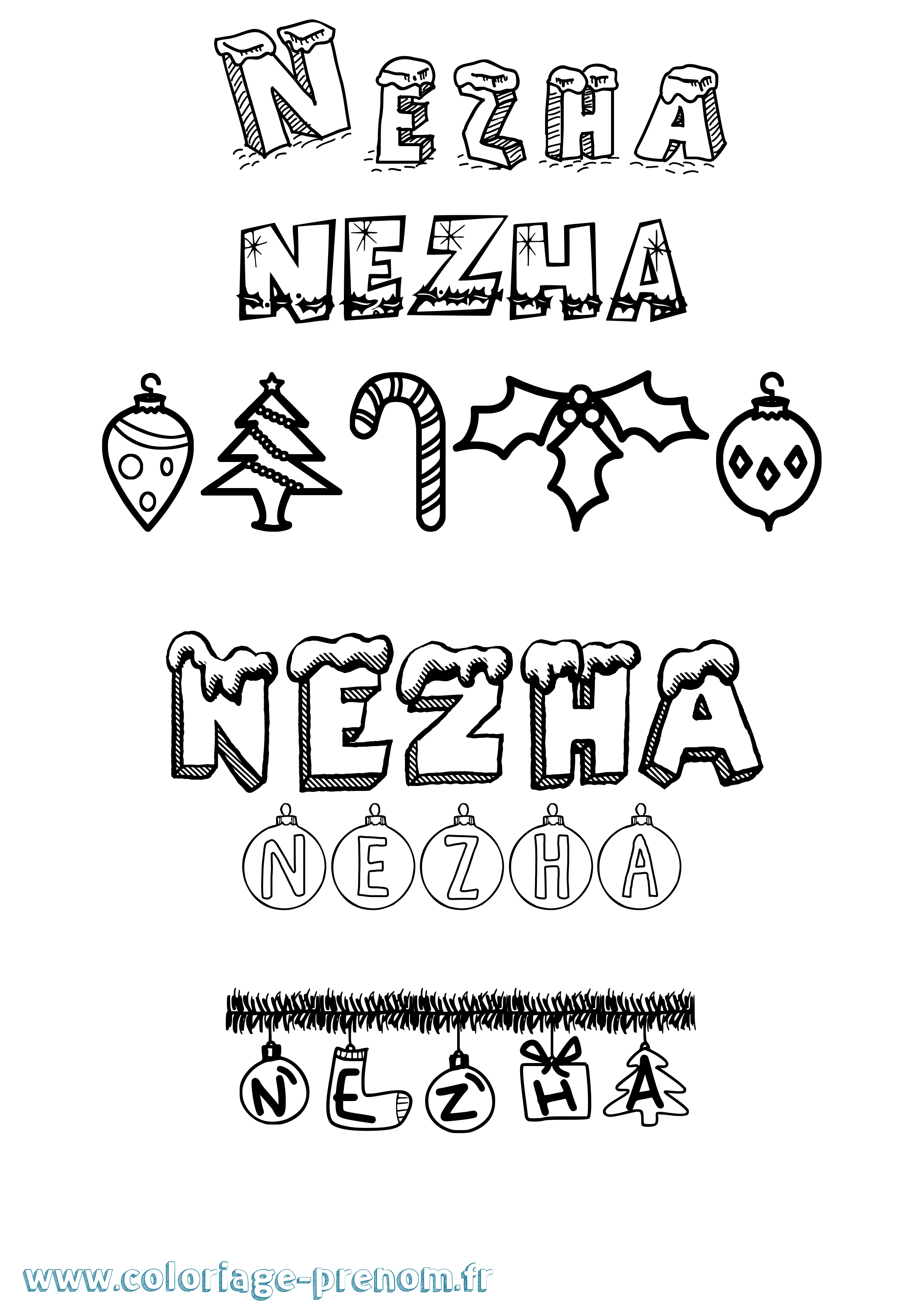 Coloriage Nezha Noël Coloriage prénom Nezha Noël