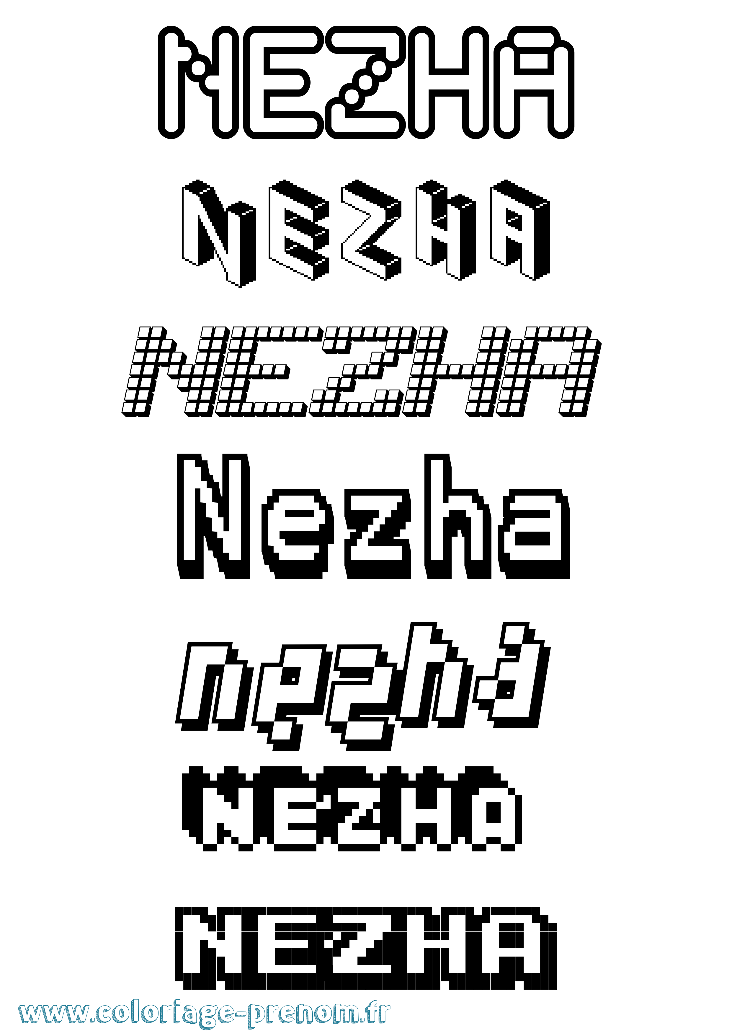 Coloriage Nezha Pixel Coloriage prénom Nezha Pixel