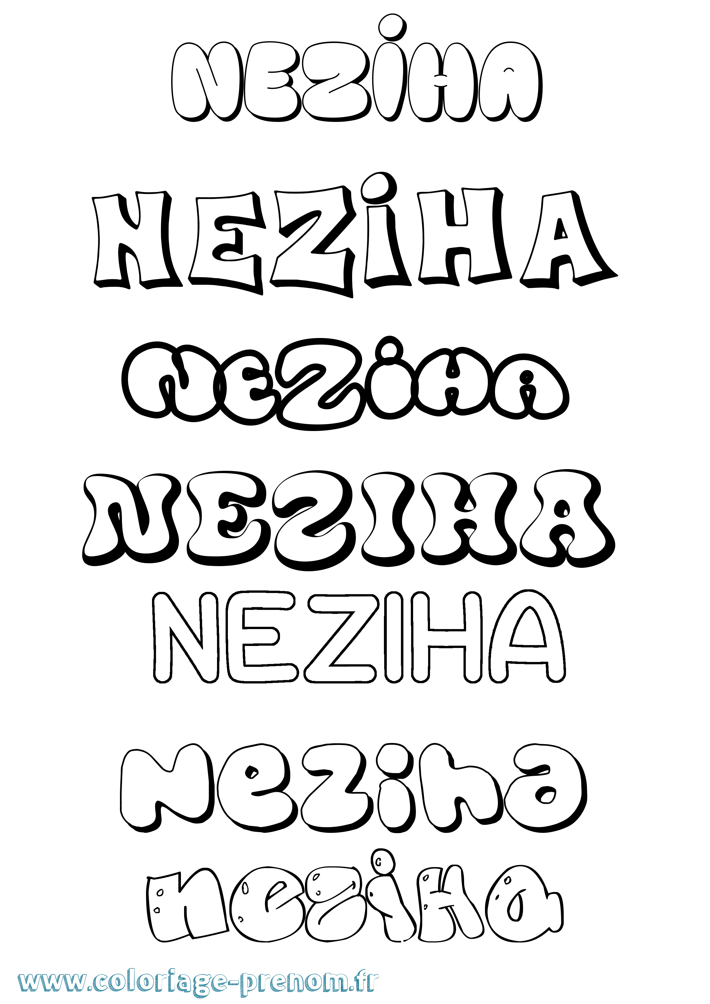 Coloriage Neziha Bubble Coloriage prénom Neziha Bubble