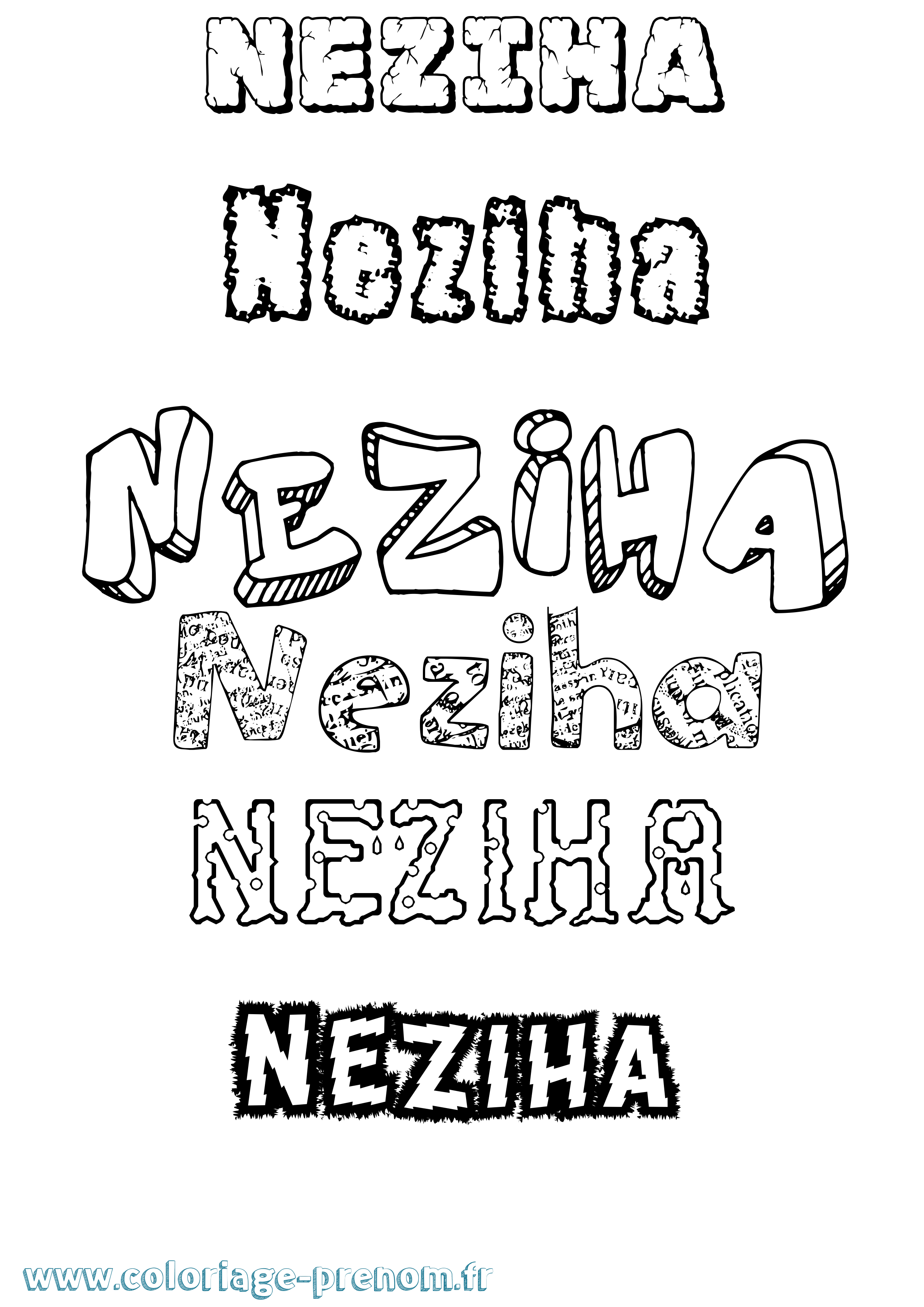 Coloriage Neziha Destructuré Coloriage prénom Neziha Destructuré