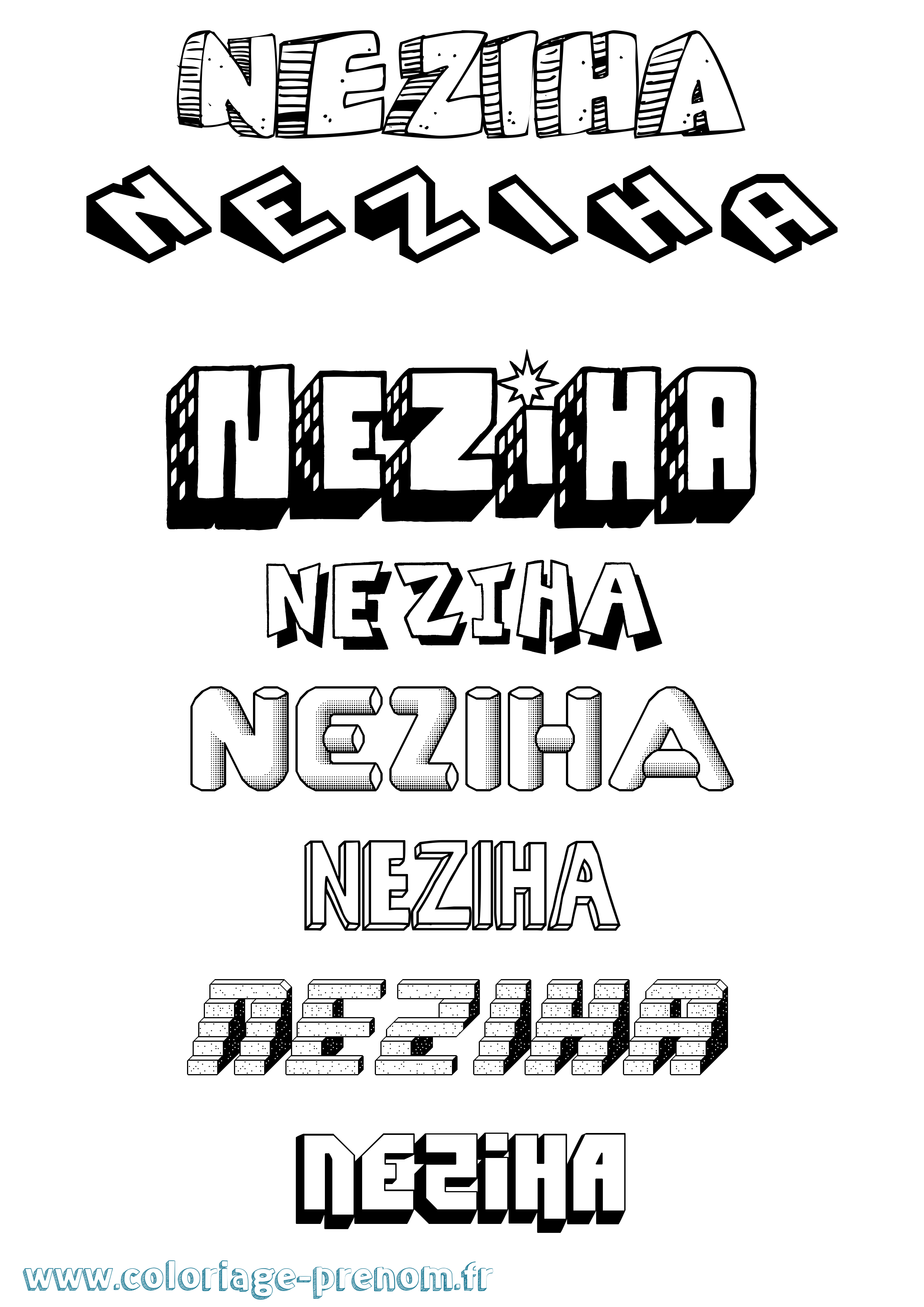 Coloriage Neziha Effet 3D Coloriage prénom Neziha Effet 3D