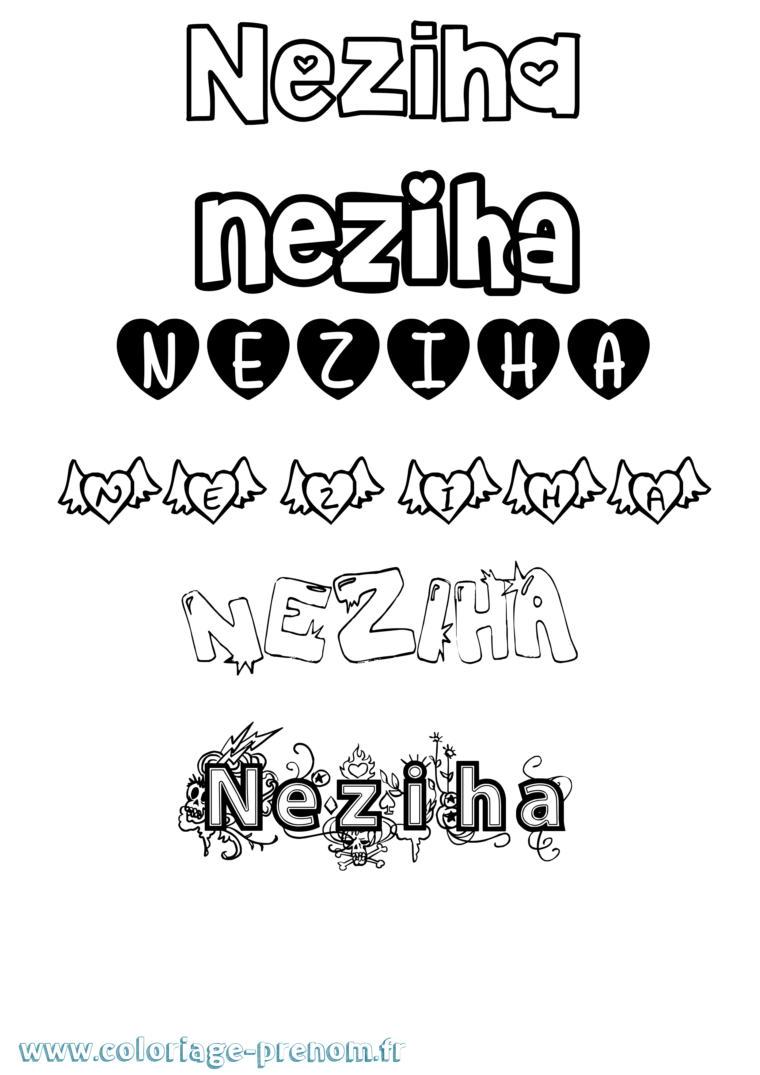 Coloriage Neziha Girly Coloriage prénom Neziha Girly