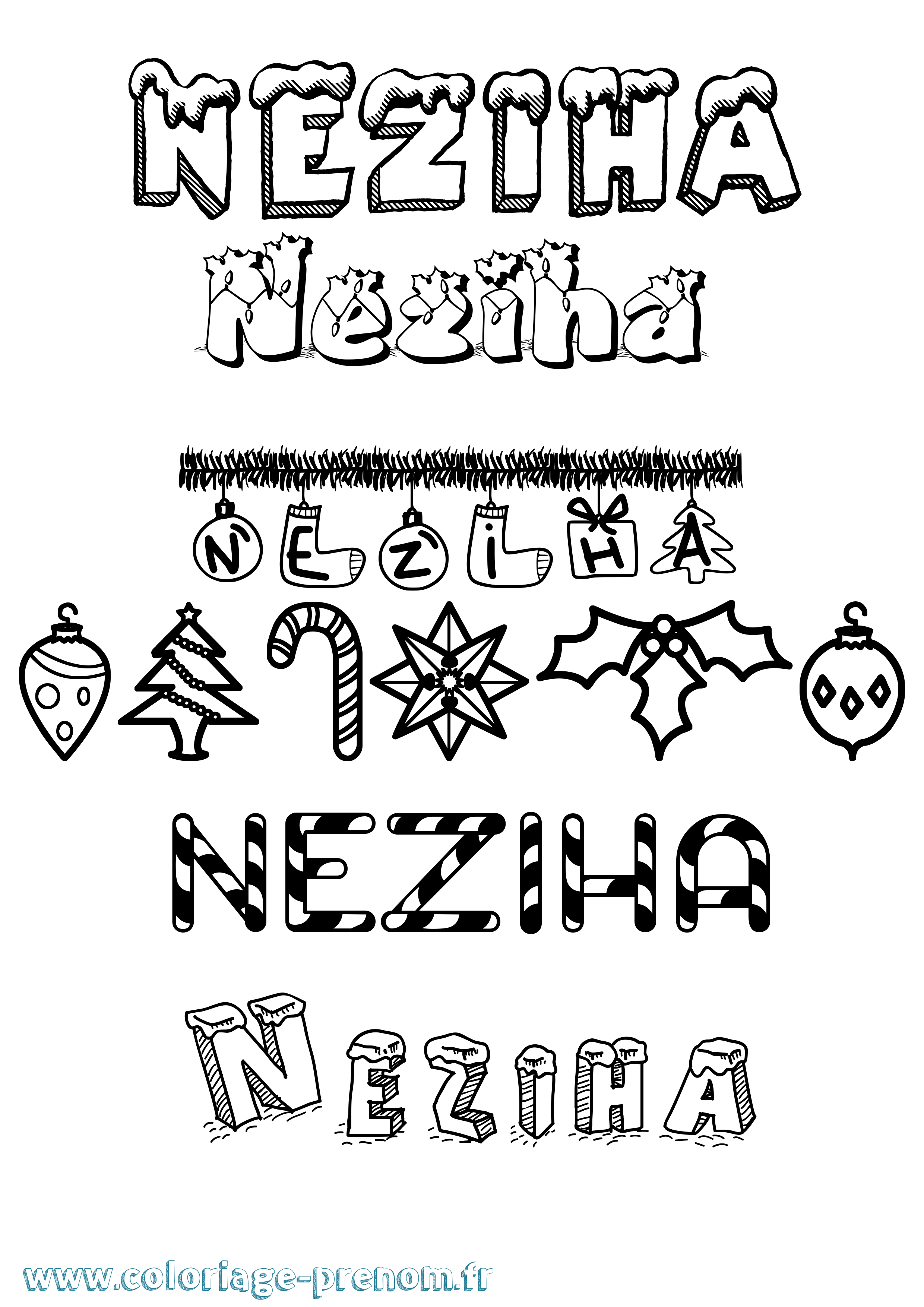Coloriage Neziha Noël Coloriage prénom Neziha Noël