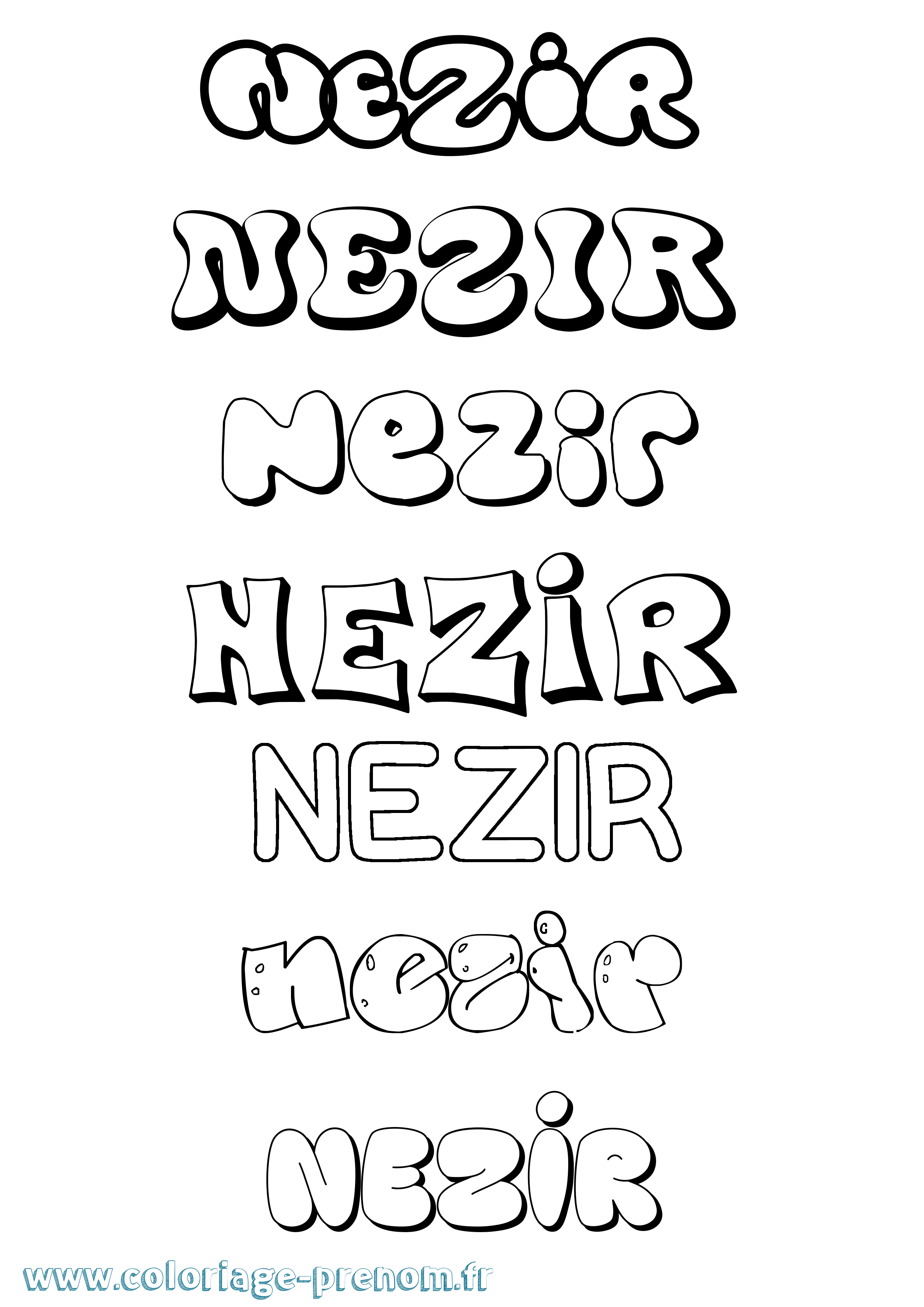 Coloriage Nezir Bubble Coloriage prénom Nezir Bubble