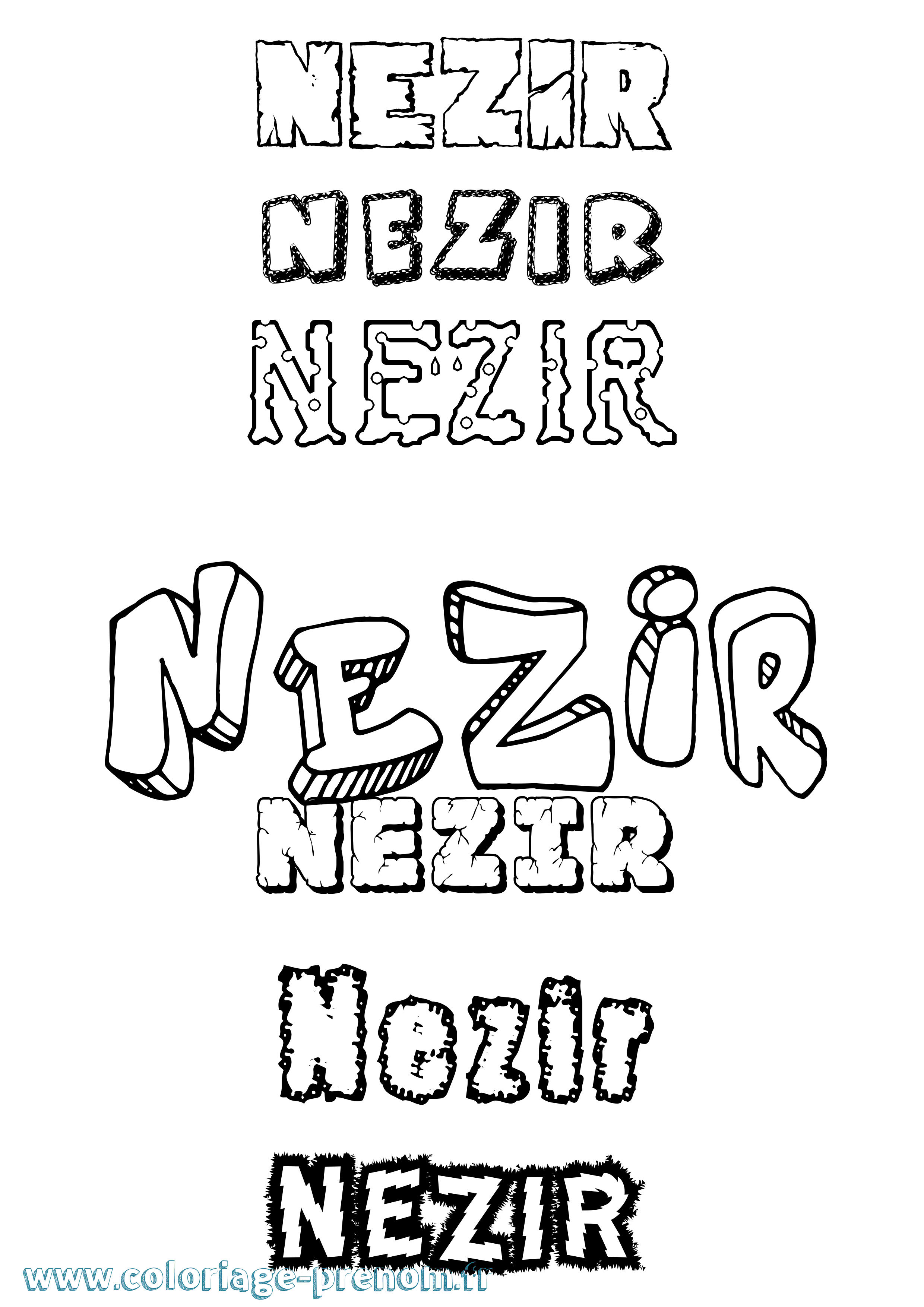 Coloriage Nezir Destructuré Coloriage prénom Nezir Destructuré