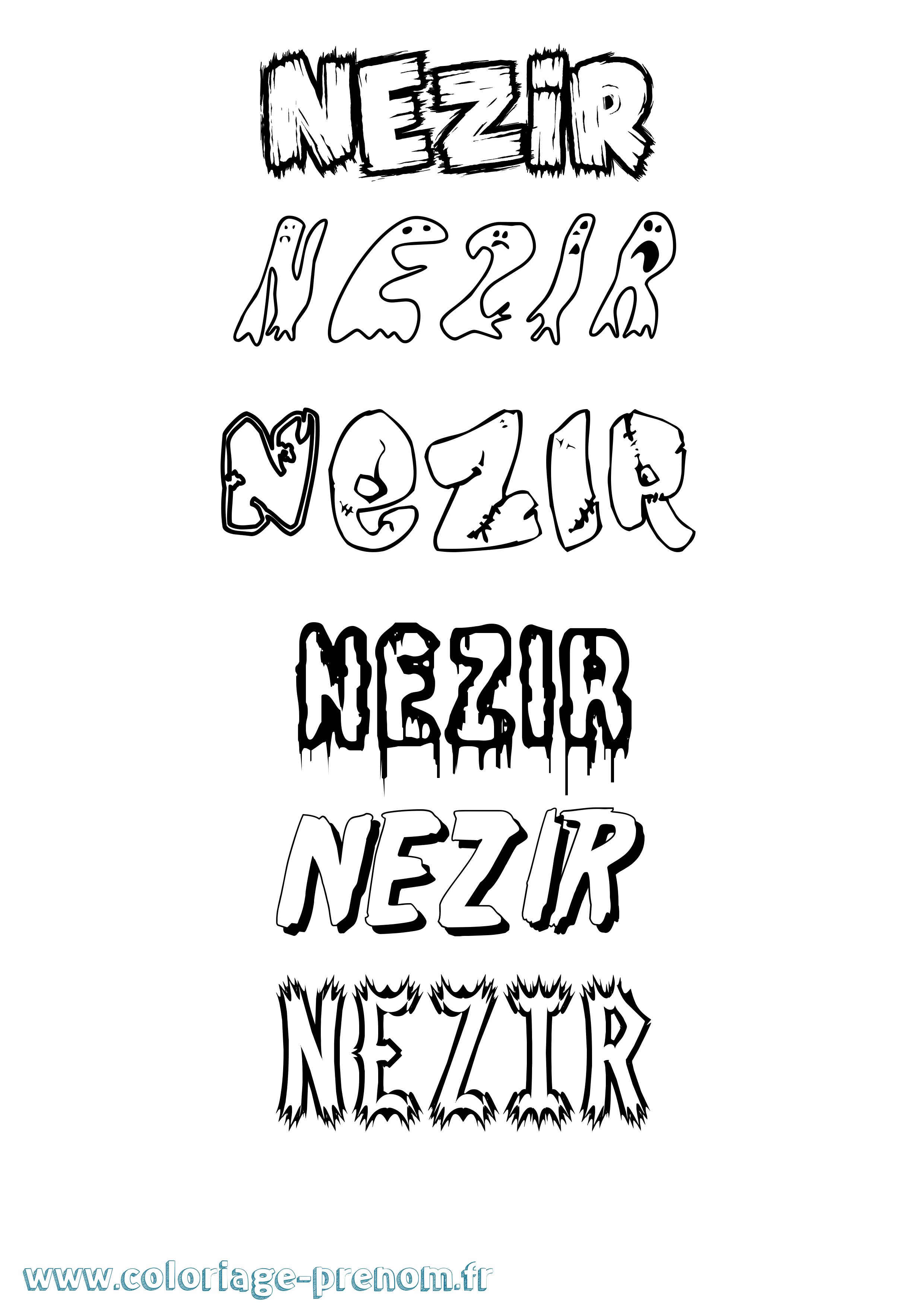 Coloriage Nezir Frisson Coloriage prénom Nezir Frisson