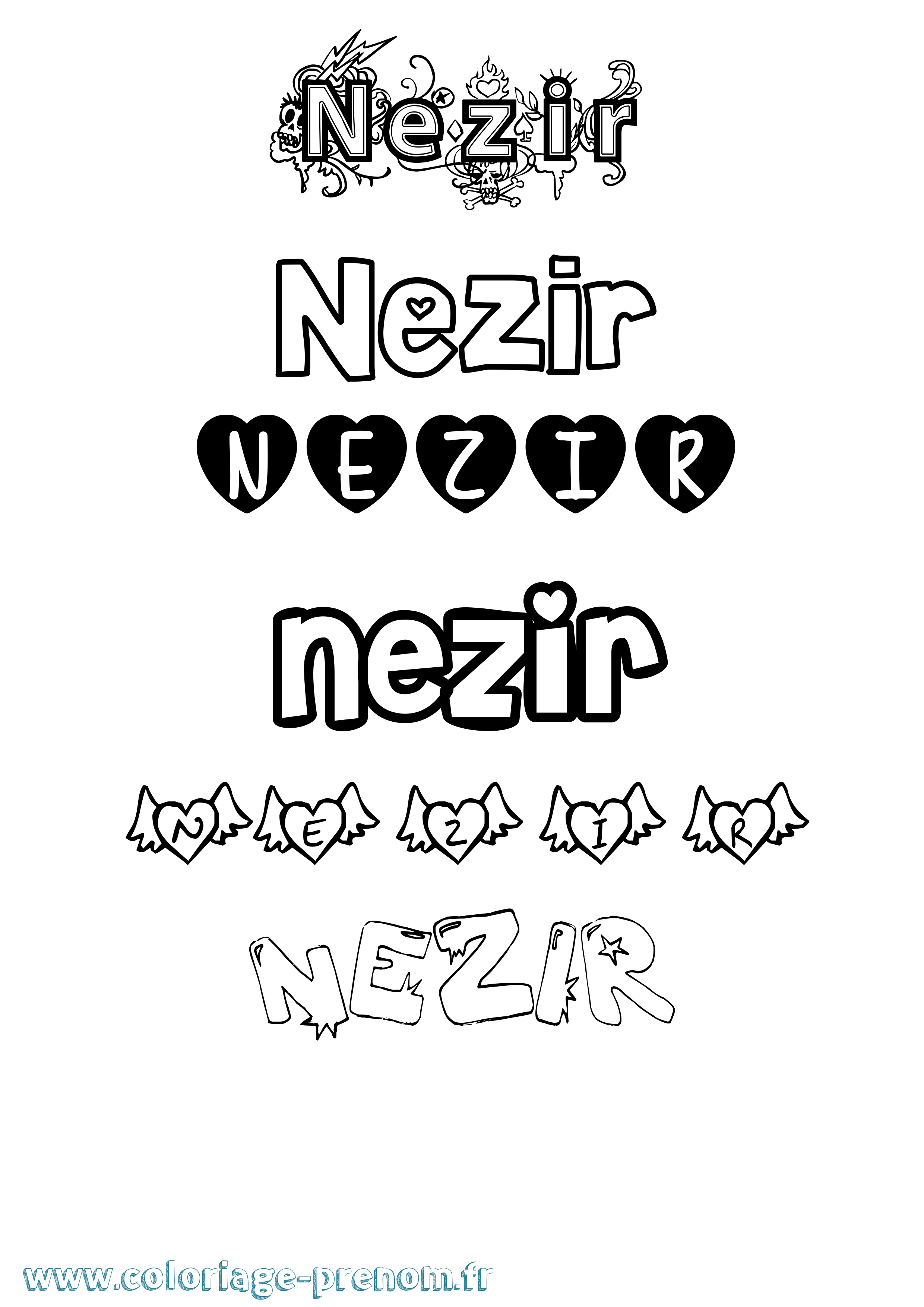 Coloriage Nezir Girly Coloriage prénom Nezir Girly